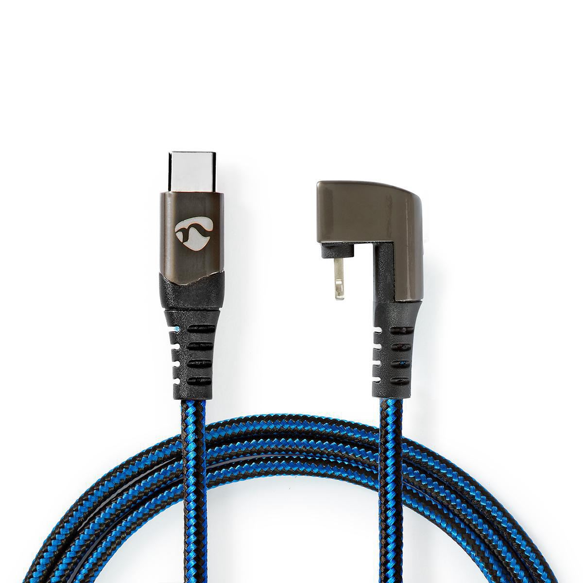 Nedis USB Cable | USB 2.0 | Apple Lightning 8-Pin | USB-C™ Male | 60 W | 480 Mbps | Nickel Plated | 1.00 m | Round | Braided / Nylon | Black / Blue | Cover Window Box