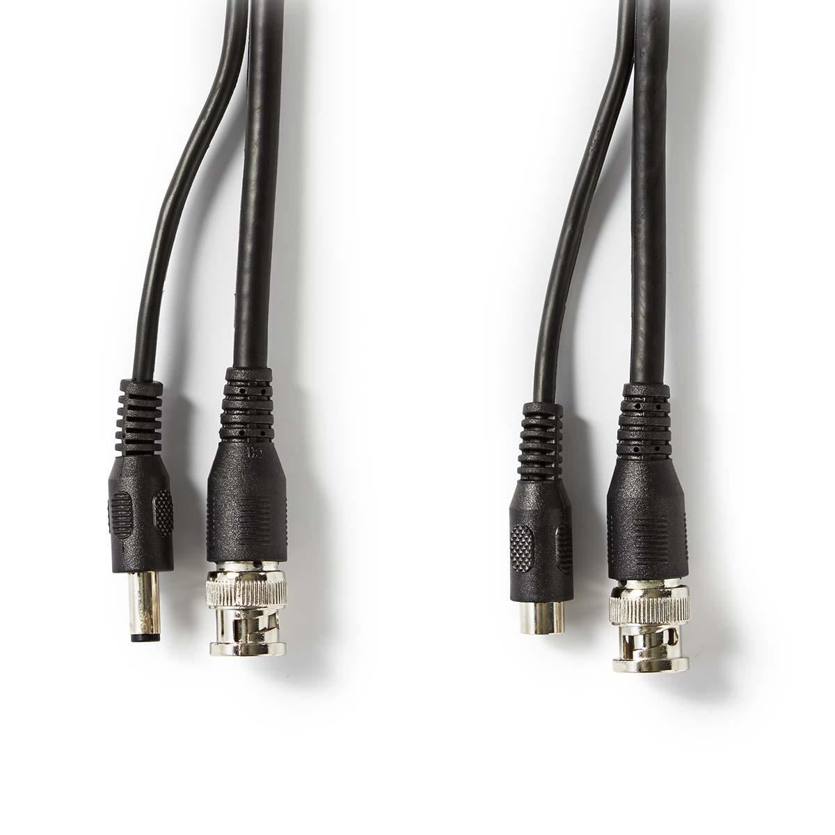 Nedis CCTV 20m Combination Installation Security Cable| BNC / DC Connections|Male to Female Dual Run|Round | PVC | Black