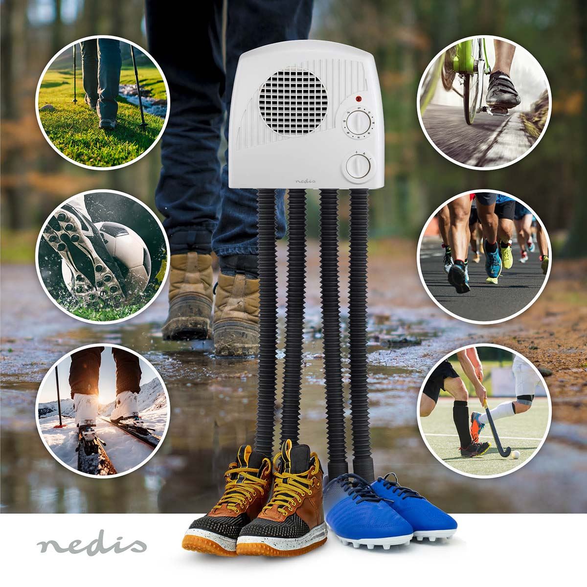 Nedis Electric 350w Shoe Dryer, Wall Mounted Boot Warmer with Heat Blower, 4 Warm Air Exhausts and Timer, Quick Drying for Wet Shoes, Gloves, Hats, Socks, Trainers, Boots and more