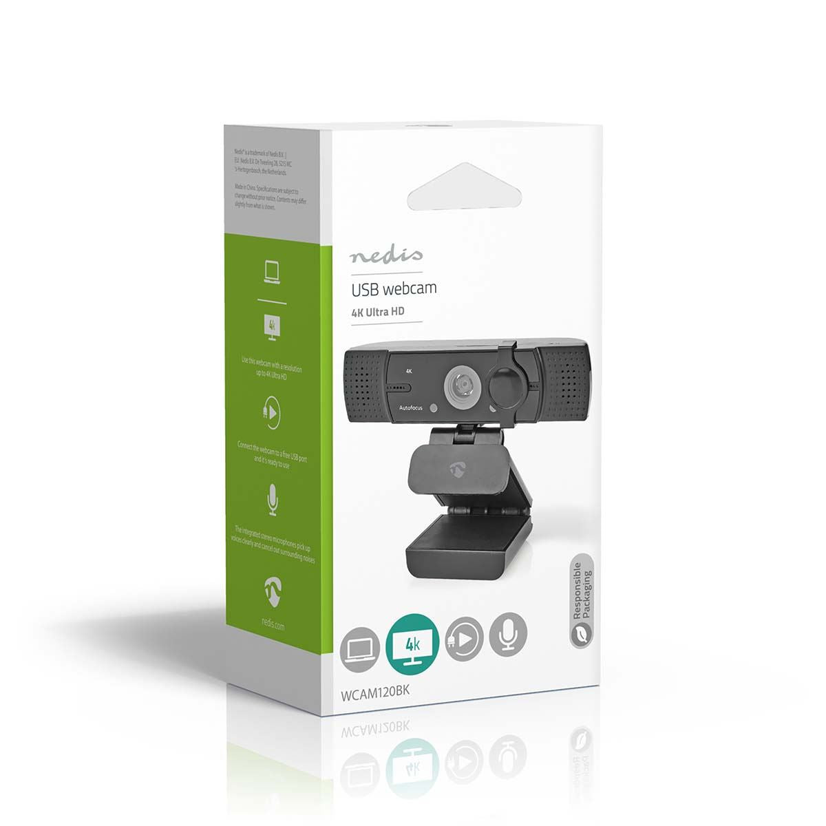 Nedis Webcam | Full HD@60fps / 4K@30fps | Auto Focus | Built-In Microphone | Black