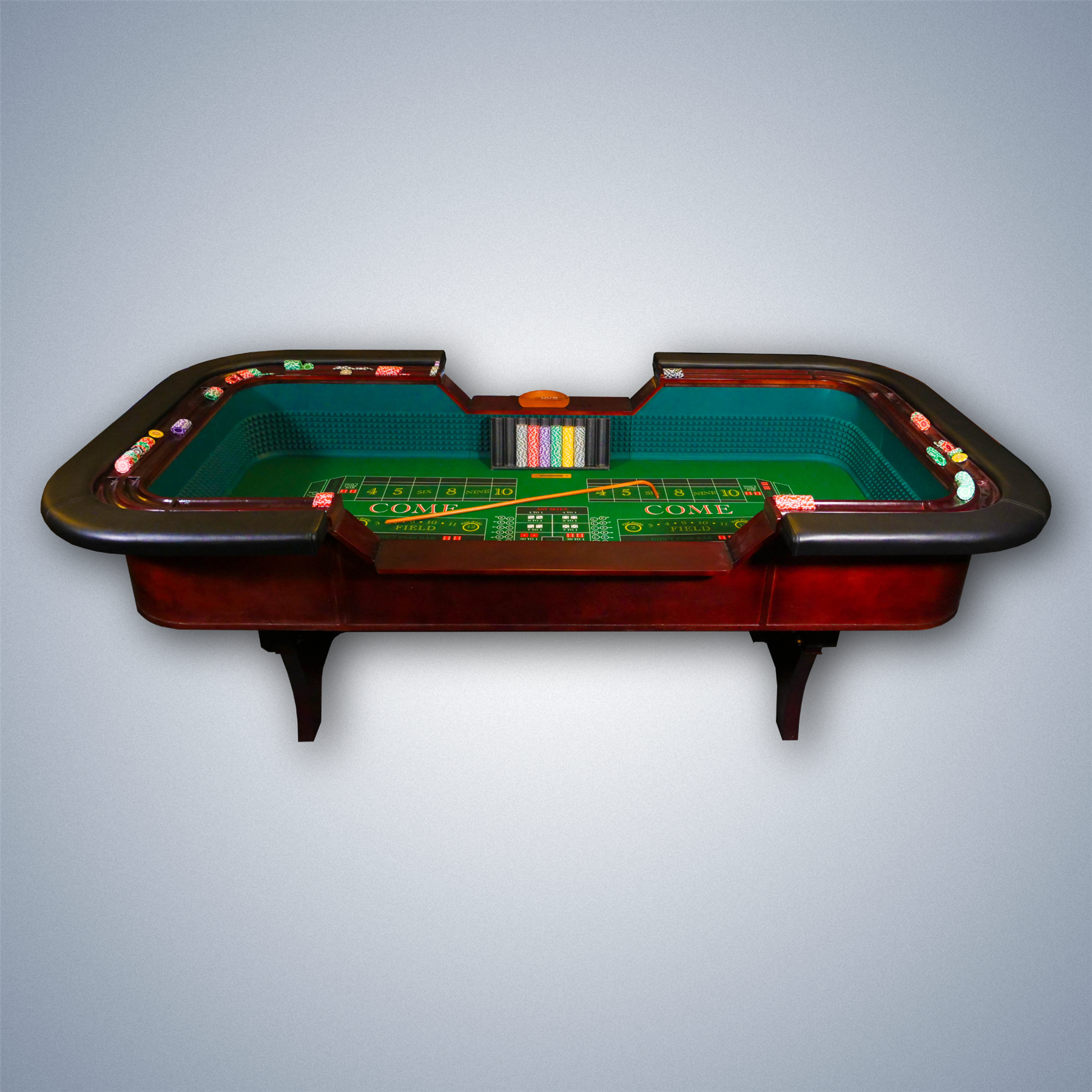 The Man Cave Project Luxury Craps Table, Mahogany Effect Dark Wood with Green Baize Cloth Surface, Chip Holder and Faux Leather Ar...