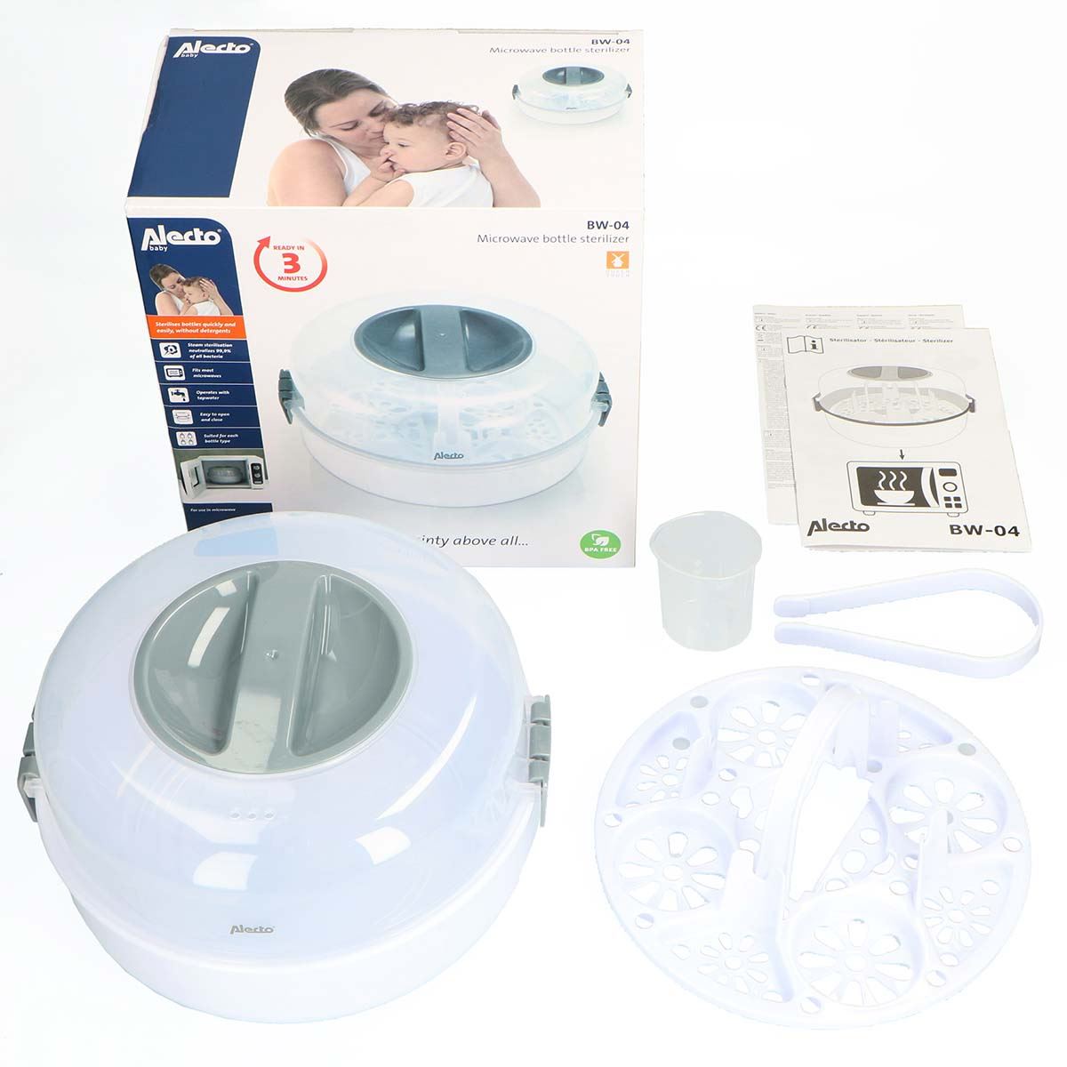 Alecto Microwave Steam Steriliser for Baby Bottles, Soothers, Breast Pumps and Feeding Accessories, Kills Viruses and 99.9% of Harmful Bacteria, 4-Minute Sterilisation Cycle