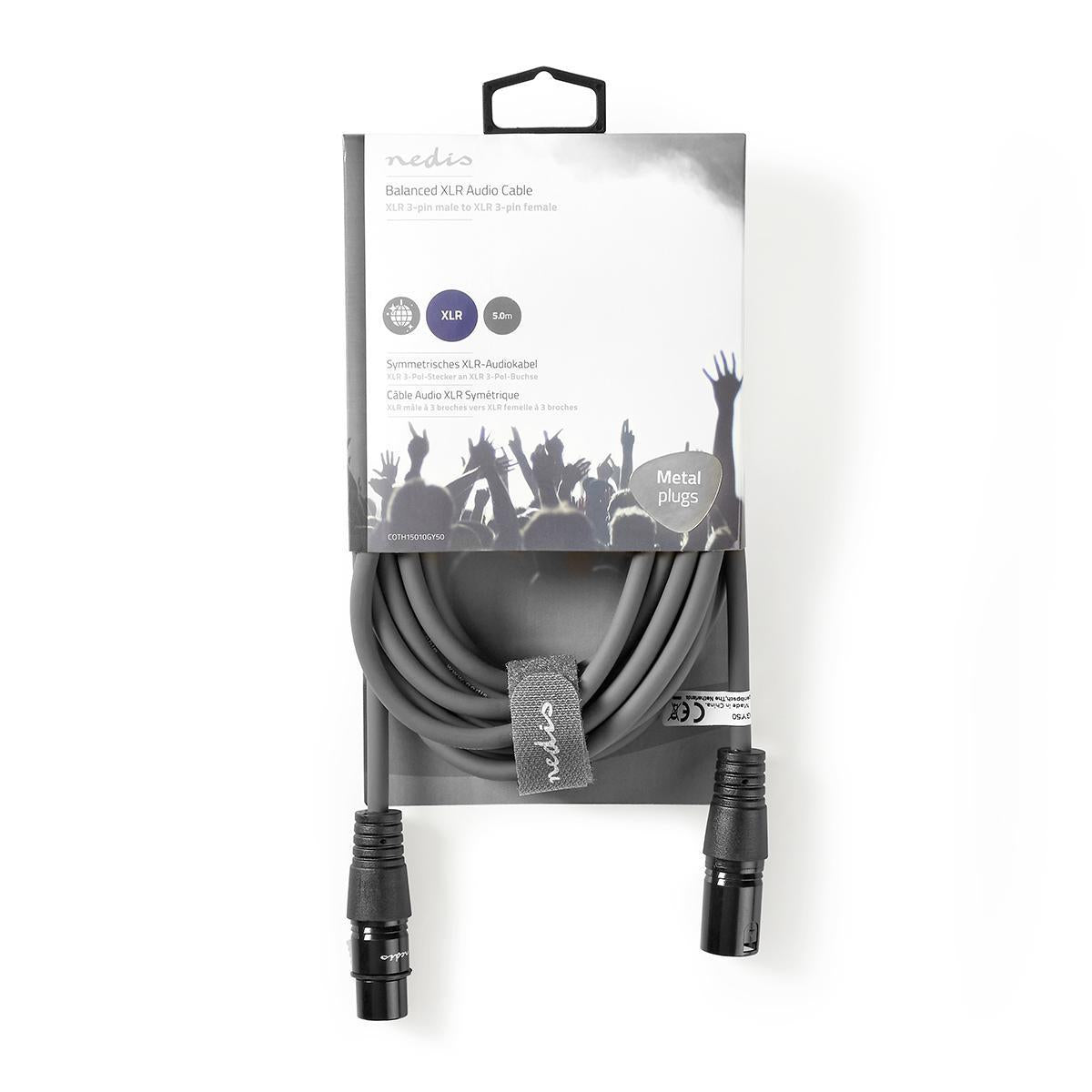 Nedis Balanced Audio Cable | XLR 3-Pin Male | XLR 3-Pin Female | Nickel Plated | 5.00 m | Round | PVC | Dark Grey | Carton Sleeve