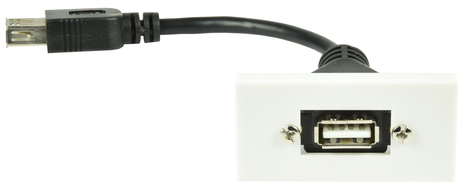 Av:link Keystone Wall Plate Module Outlet Faceplate USB2.0 Type-A Socket to Female Tail 25 x 50mm