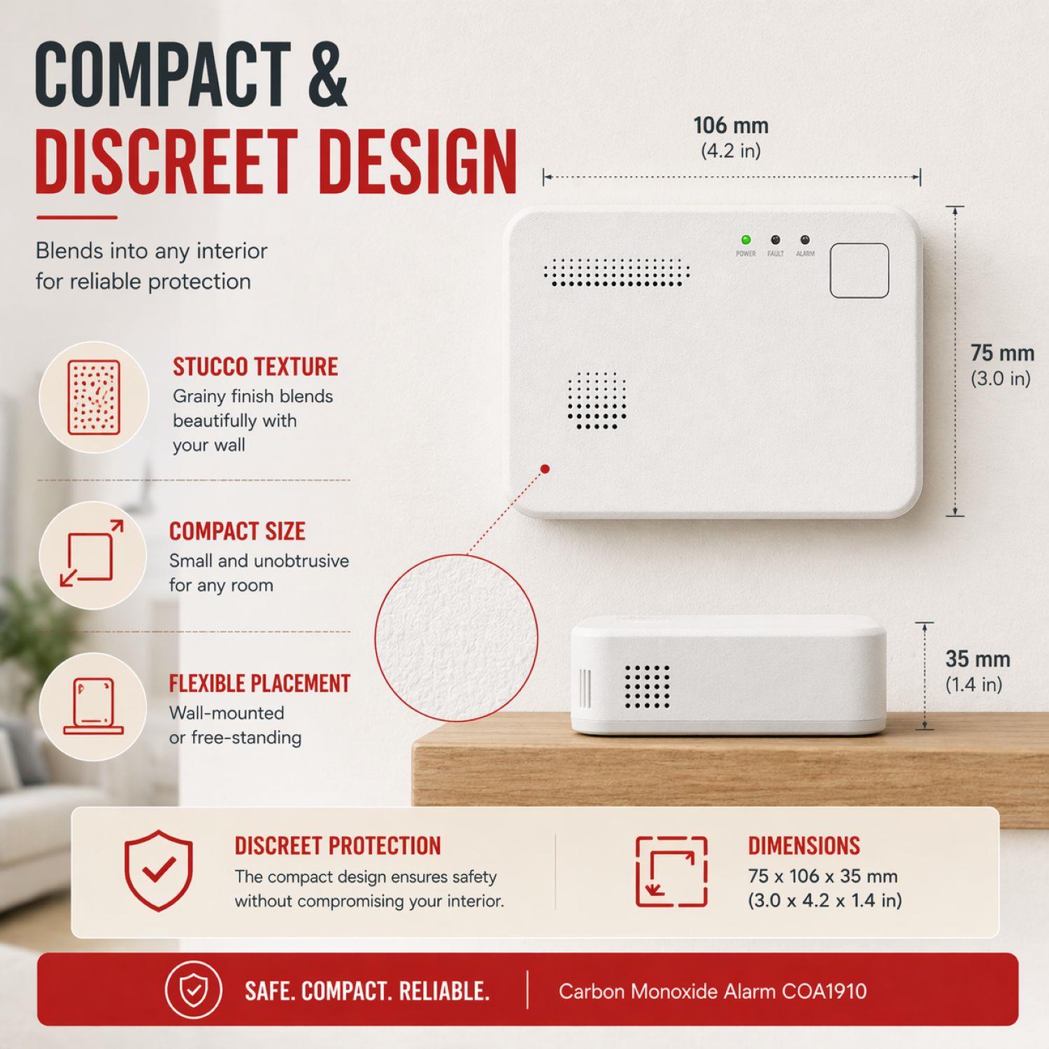 Alecto COA1910 Carbon monoxide Alarm with 10 year Sensor Runtime | LED Indication | EN50291-1:20180 | White