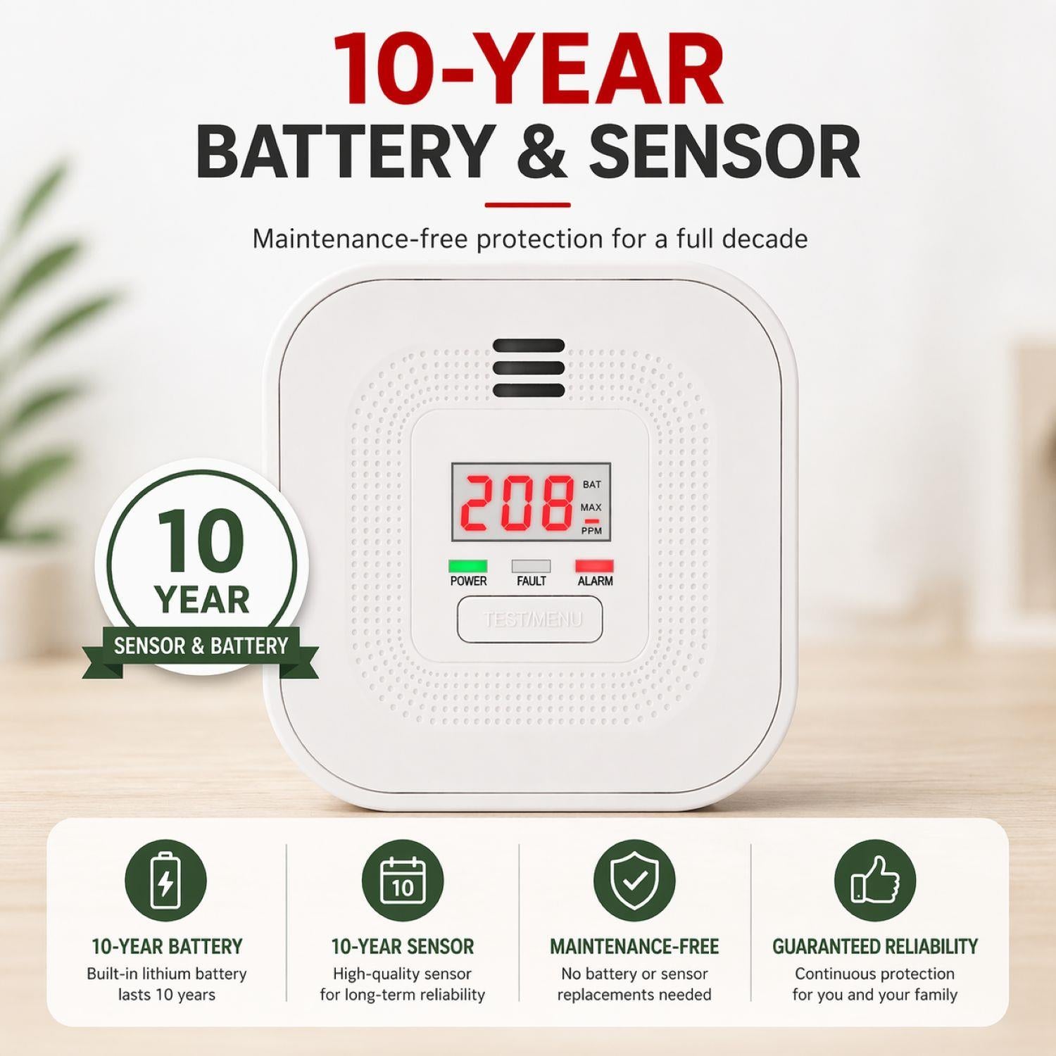 Alecto COA4010 Carbon monoxide Alarm with 10 year Sensor Runtime | LED Indication | EN50291-1:20180 | White