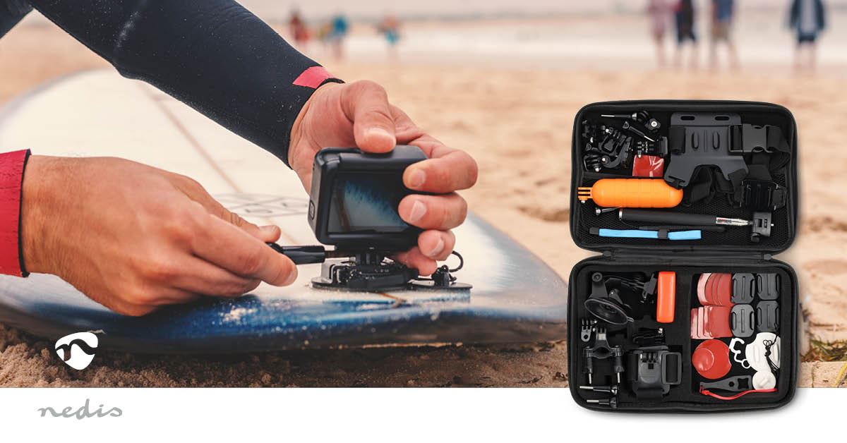 Nedis Action Cam Mount Kit, 41-in-1 XXL Accessories Set with Chest Head Bike Suction Cup Mounts - Compatible with Nedis, GoPro, Rollei