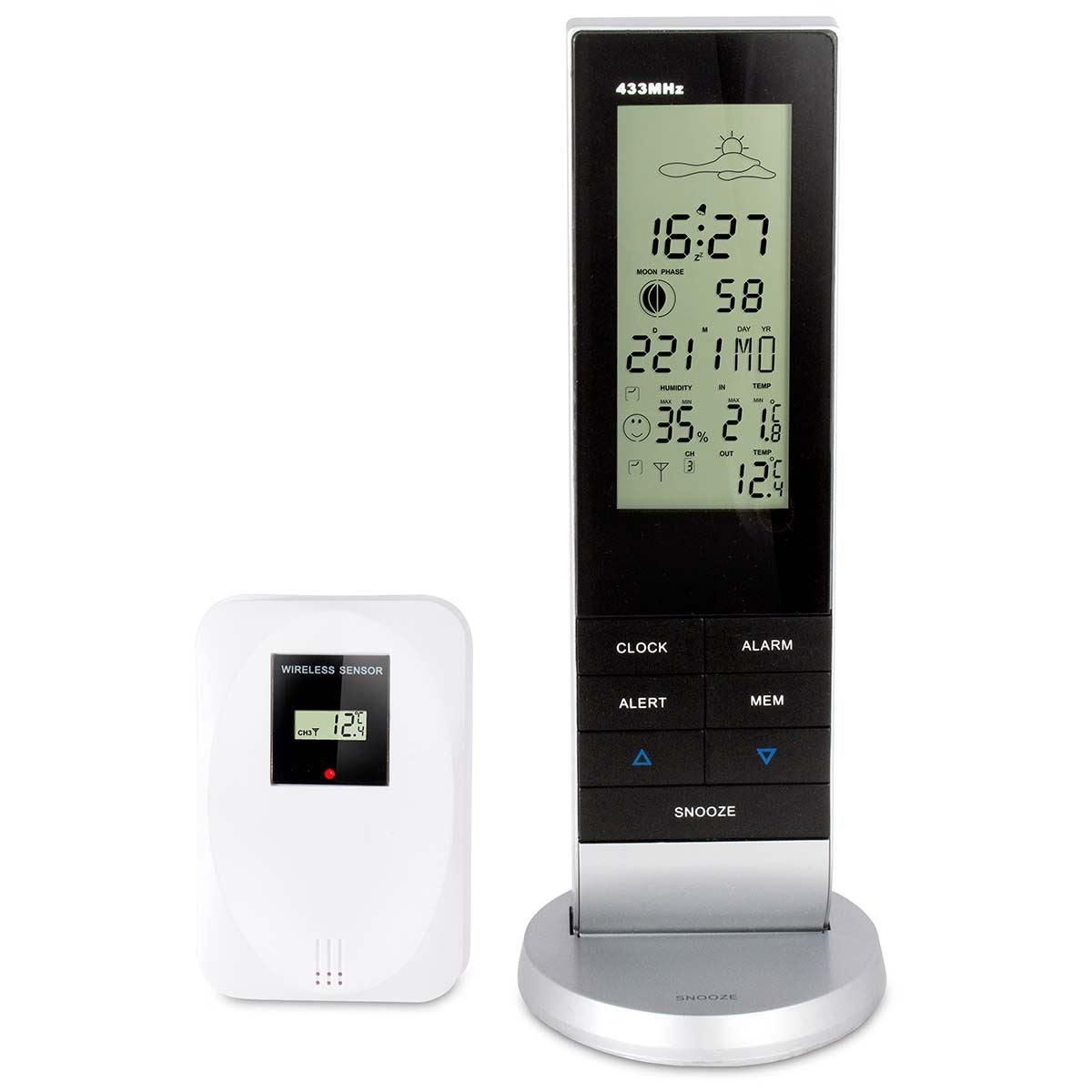 Alecto WS-1050 Indoor/Outdoor Wireless Weather Station, Temperature, Humidity, Moon Phase & More - Silver