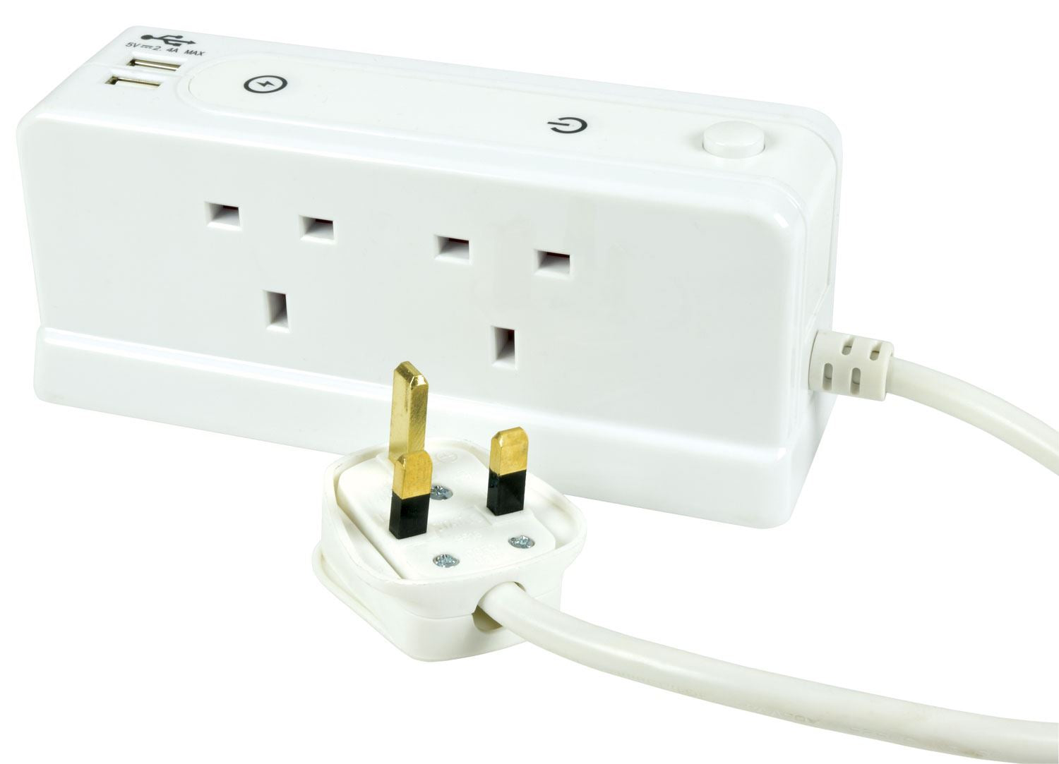 Desktop 4 Way Gang 13A Extension Cable Adapter 2 x 2.4A USB Port With Surge Protection 1m