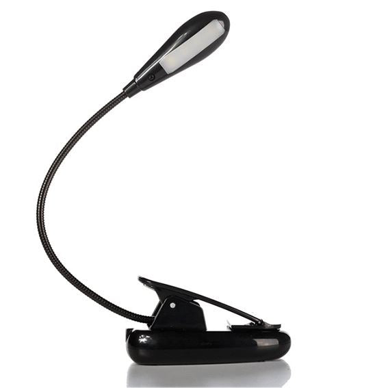 Battery or USB Powered Portable LED Reading Light With Flexible Head, Sturdy Clip and USB Lead For Home or Office Use