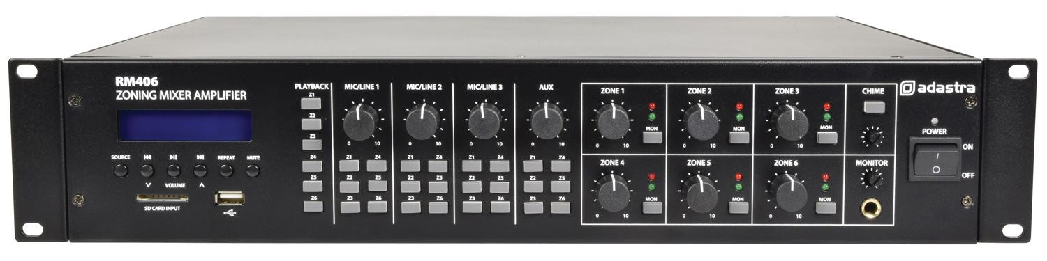 Adastra RM406 Mixer-Amp 100V 6 x 40W + USB/SD/FM/BT