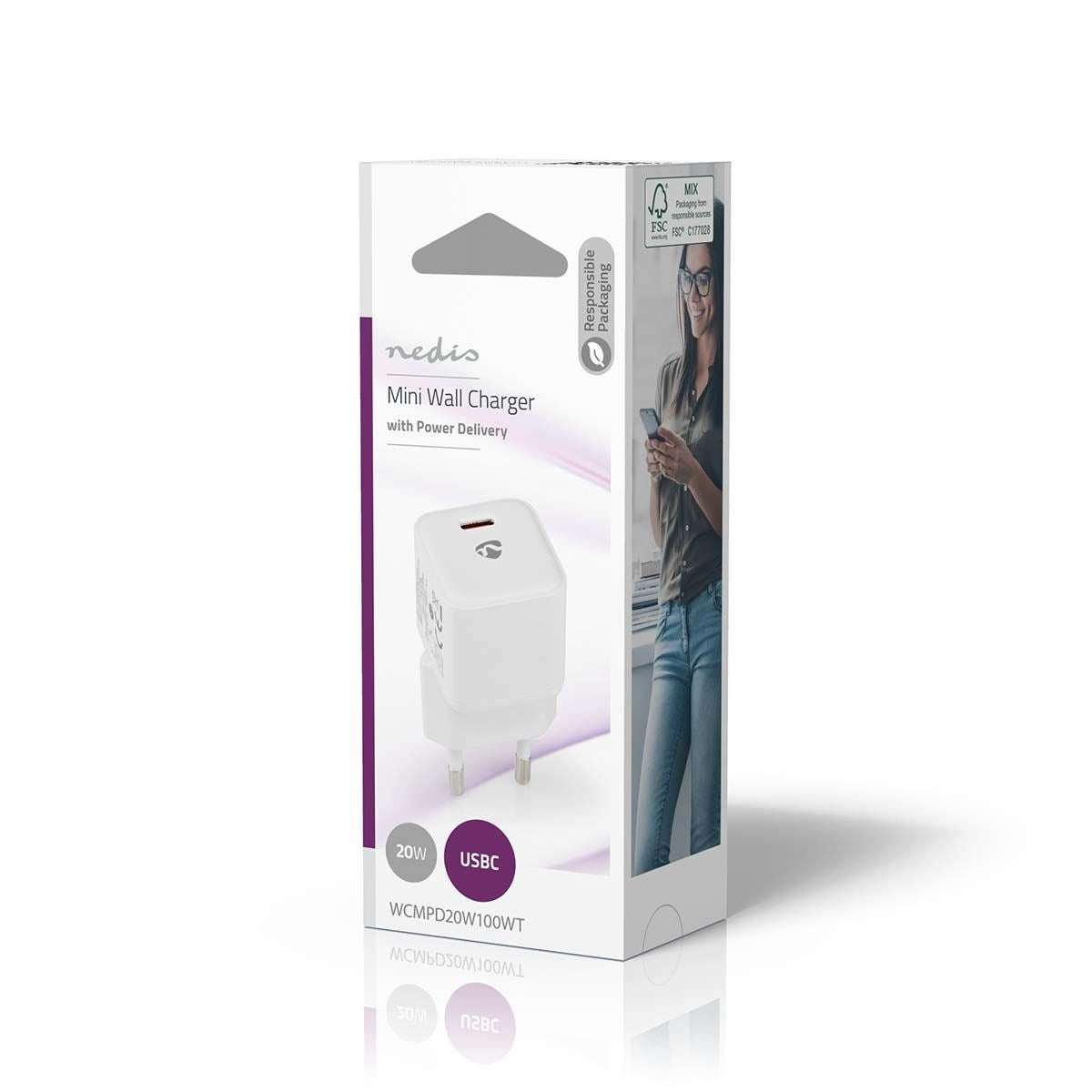 Nedis EU Euro Travel Wall Charger | 20 W | PD3.0 20W | Quick charge feature | 1.67 / 2.22 / 3.0 A | Number of outputs: 1 | USB-C™ | Automatic Voltage Selection | White