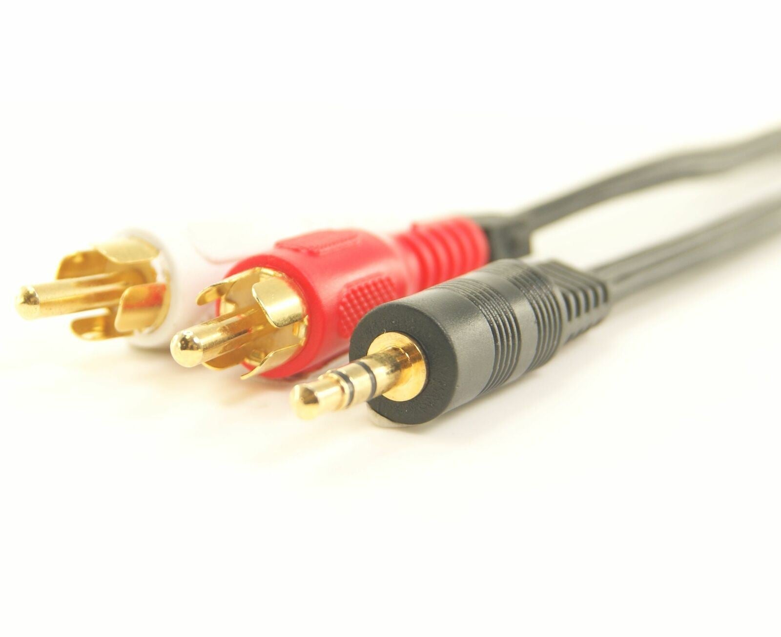 3m | 3.5mm Stereo Jack Plug | 2x RCA Male Phono Plugs | Cable - Black