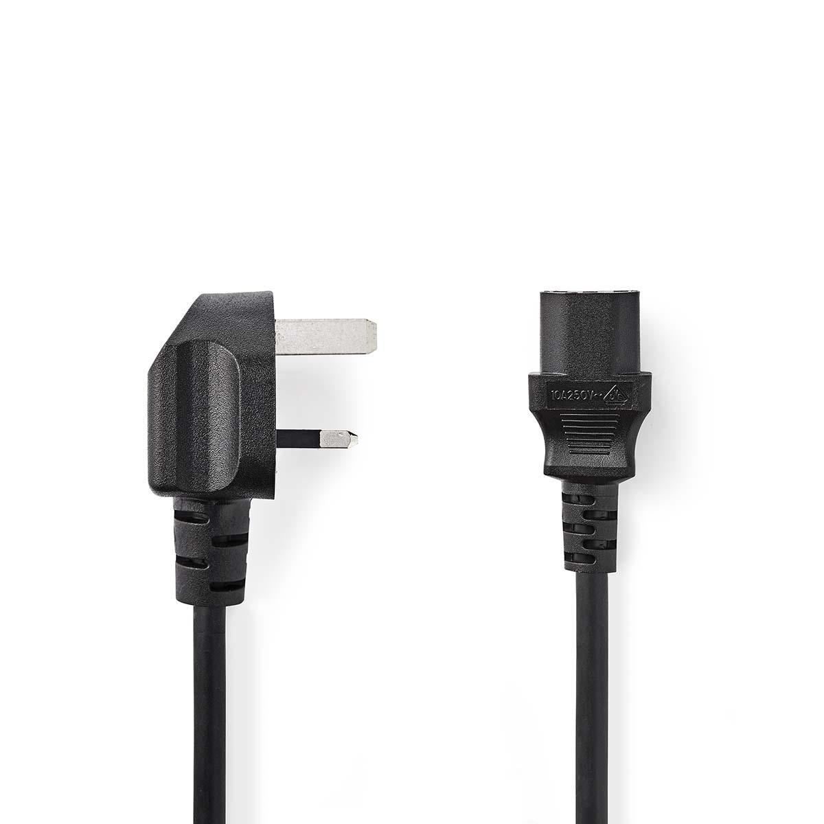 Nedis Power Cable | UK Male | IEC-320-C13 | Angled | Straight | Nickel Plated | 3.00 m | Round | PVC | Black | Envelope