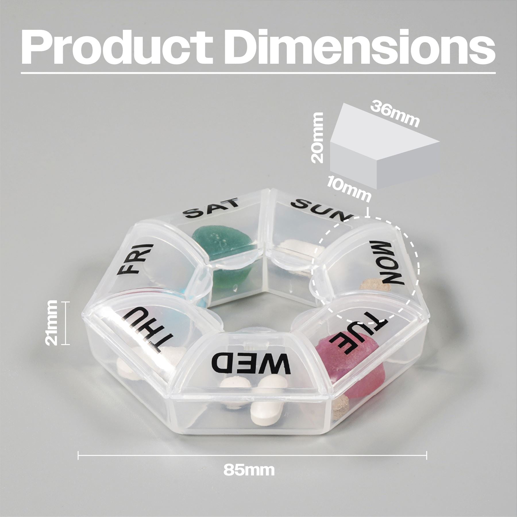 7 Day Weekly Pill Box.Compact,Portable,Easy Flip-Up Lids,Clearly Labelled Days of Week,Will Hold Several Pills per Compartment,Alzheimers,Dementia Aid