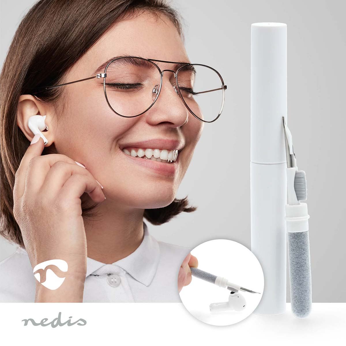 Nedis 3-in-1 Headphone Pro Cleaning Pen Kit, Multifunctional with Sponge, Brush & Metal Tip, for In-Ear Earphones & Earbuds, Phones, Electronics and More
