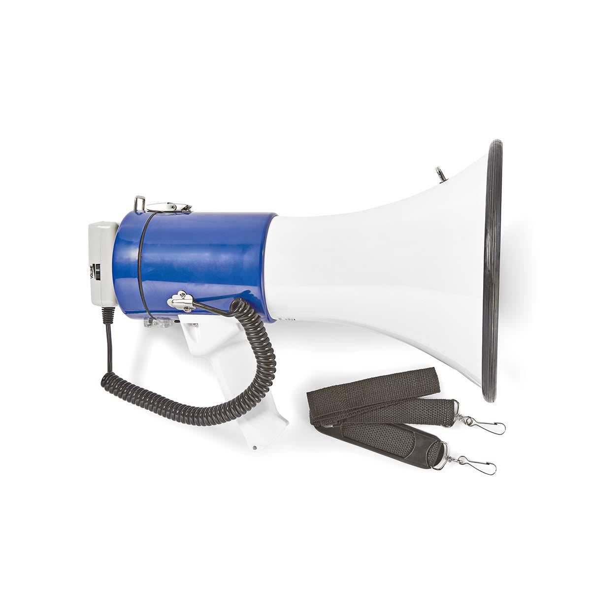 Nedis Professional 25W Super Loud Megaphone with Detachable Handheld Microphone, Built-In Siren, Adjustable Volume and Shoulder Strap
