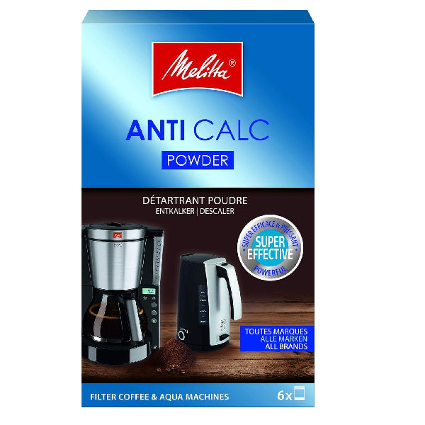 Melitta Anti-Calc Powder Descaler for Filter Coffee Machines, 6 Powder Bags of 20g