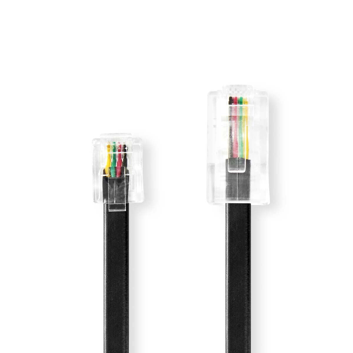 Nedis Telecom Extension Cable | RJ11 Male | RJ45 Male | 5.00 m | Cable design: Flat | Plating: Gold Plated | Cable type: RJ11 | Black | Label