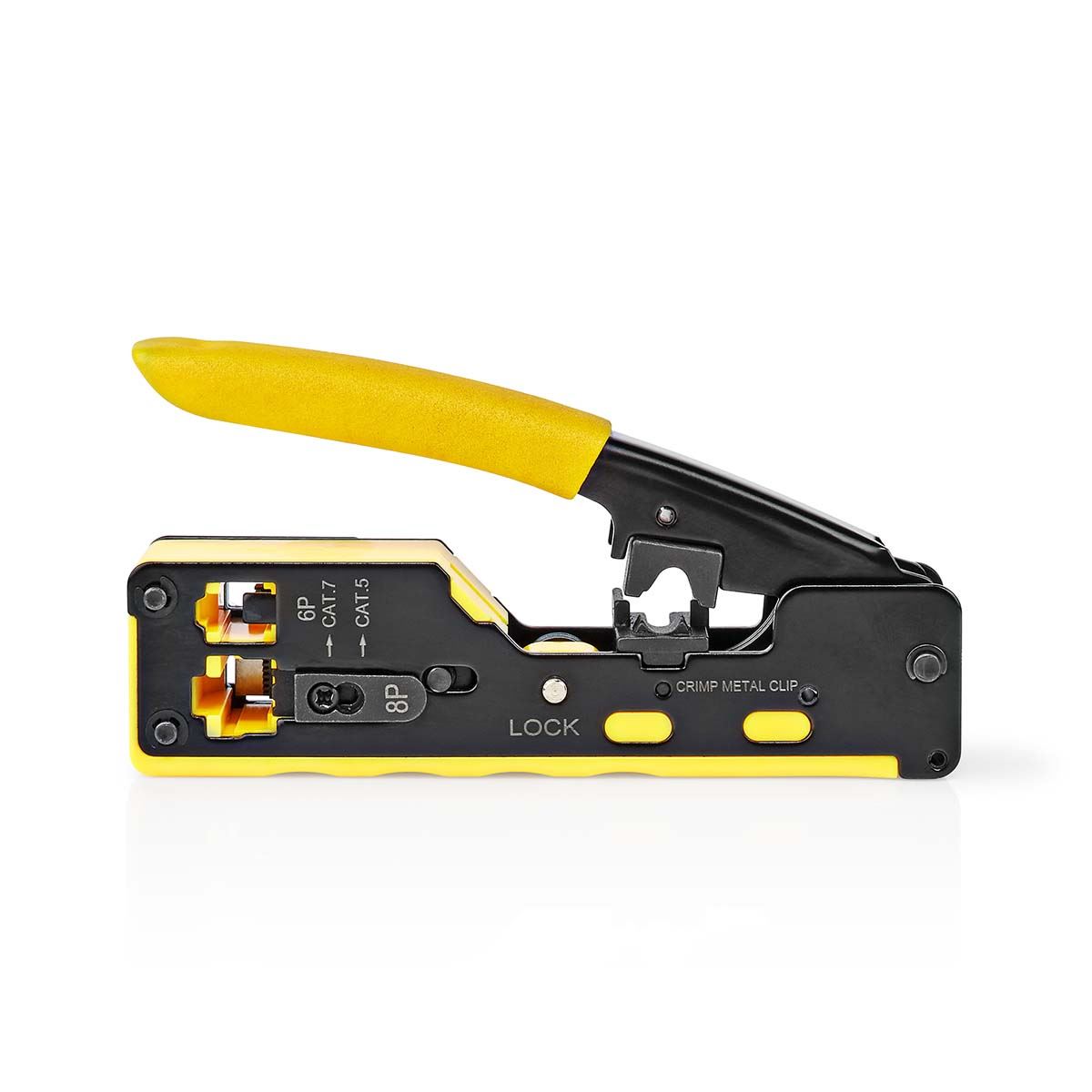 Nedis Crimp pliers | CAT5 / CAT5e / CAT6 / CAT6a / CAT7 / RJ12 / RJ45 | Cutting / Plier / Stripping | Rubber / Steel | Black / Yellow