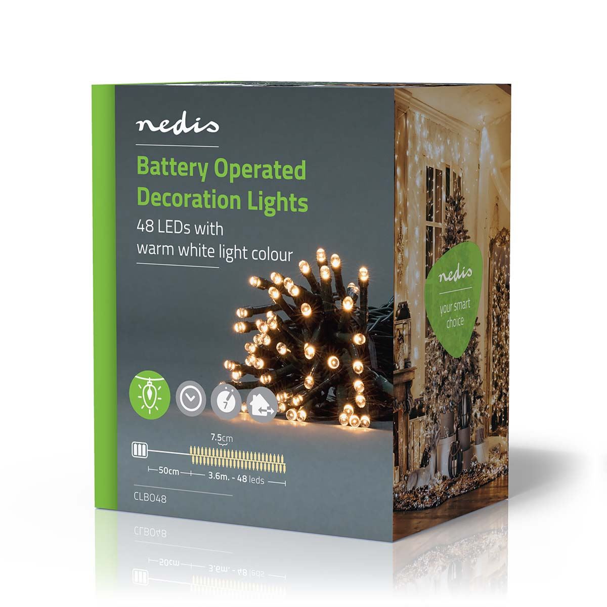 Nedis Christmas Lights | String | 48 LED's | Warm White | 3.60 m | Light effects: 7 | Indoor & Outdoor | Battery Powered