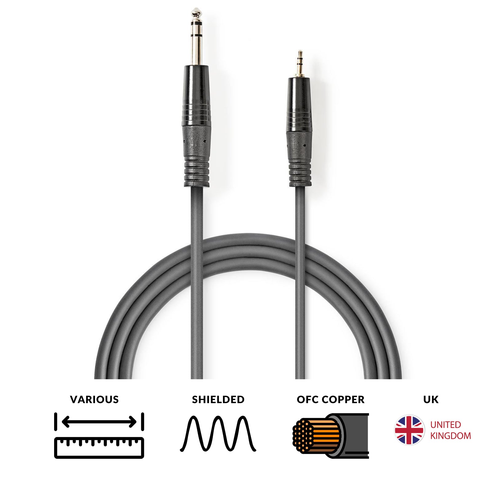 Nedis Stereo Audio Cable | 6.35 mm Male | 3.5 mm Male | Nickel Plated | 1.50 m | Round | Dark Grey | Carton Sleeve