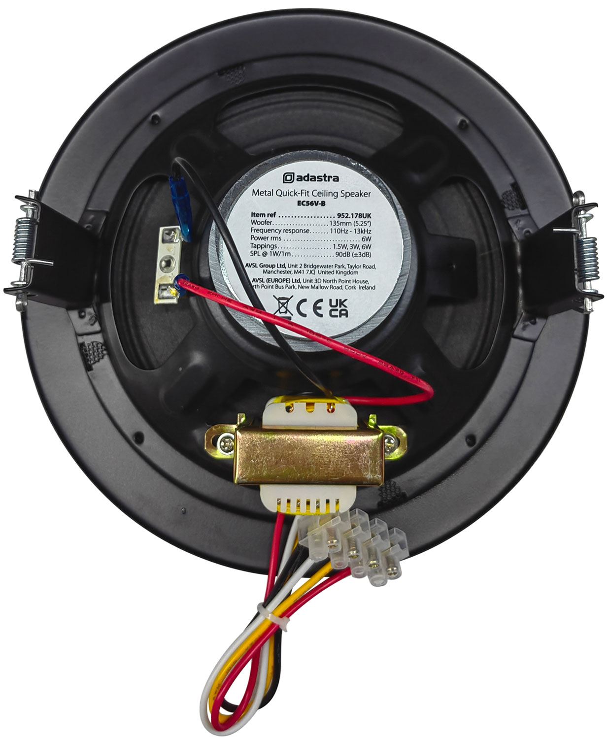 Adastra EC56V Metal Quick Fit 100V Line Ceiling Speaker 5.25" 6W - Black