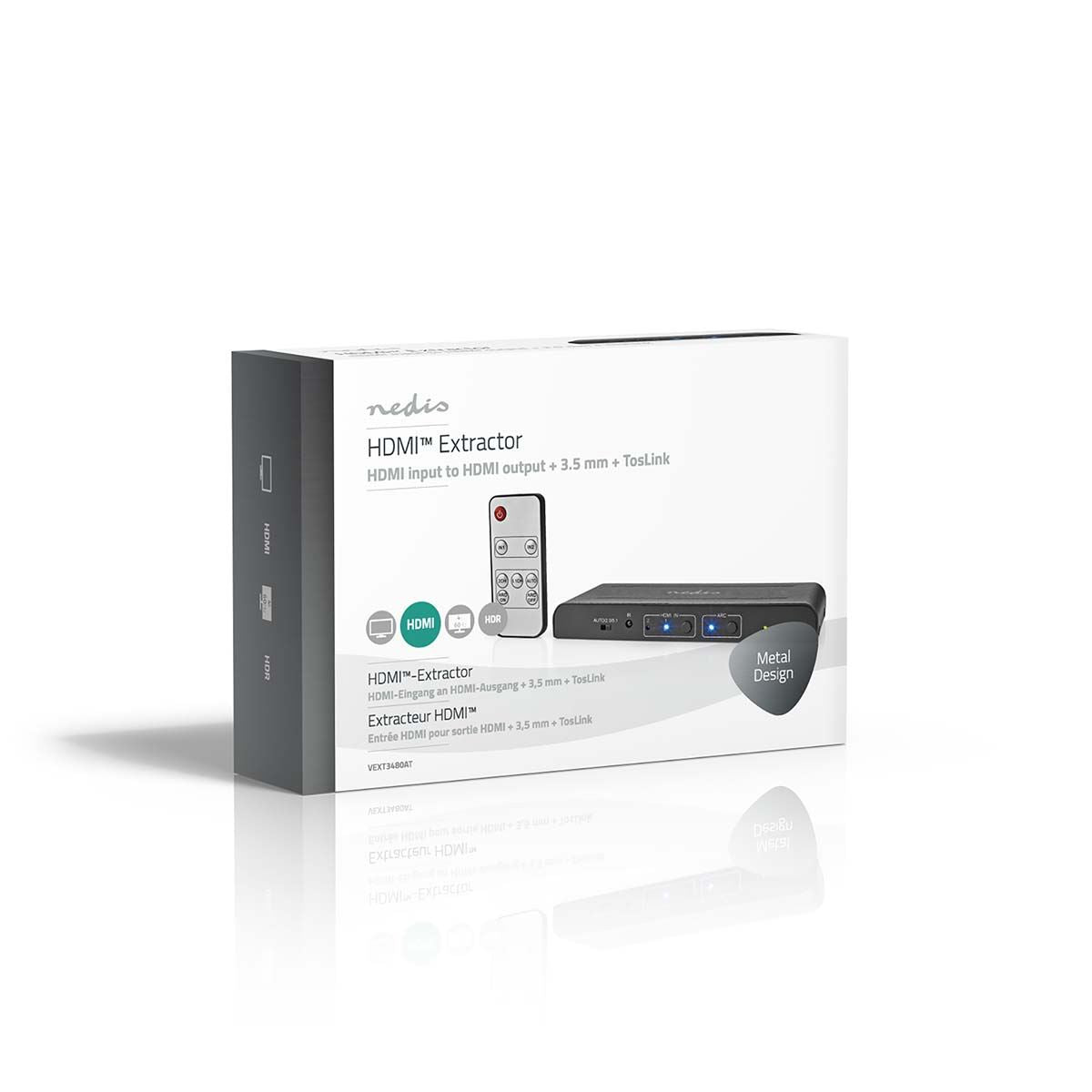 Nedis HDMI™ Extractor | 2x HDMI™ Input | TosLink Female / 1x HDMI™ Output / 2x RCA / 3.5 mm | Maximum resolution: 4K@60Hz | 18 Gbps | Metal | Anthracite | Box