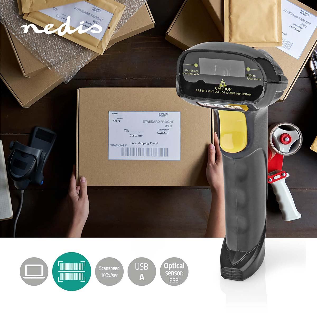 Nedis Barcode Scanner | Laser | Wired | 1D Linear | USB Powered | USB 2.0