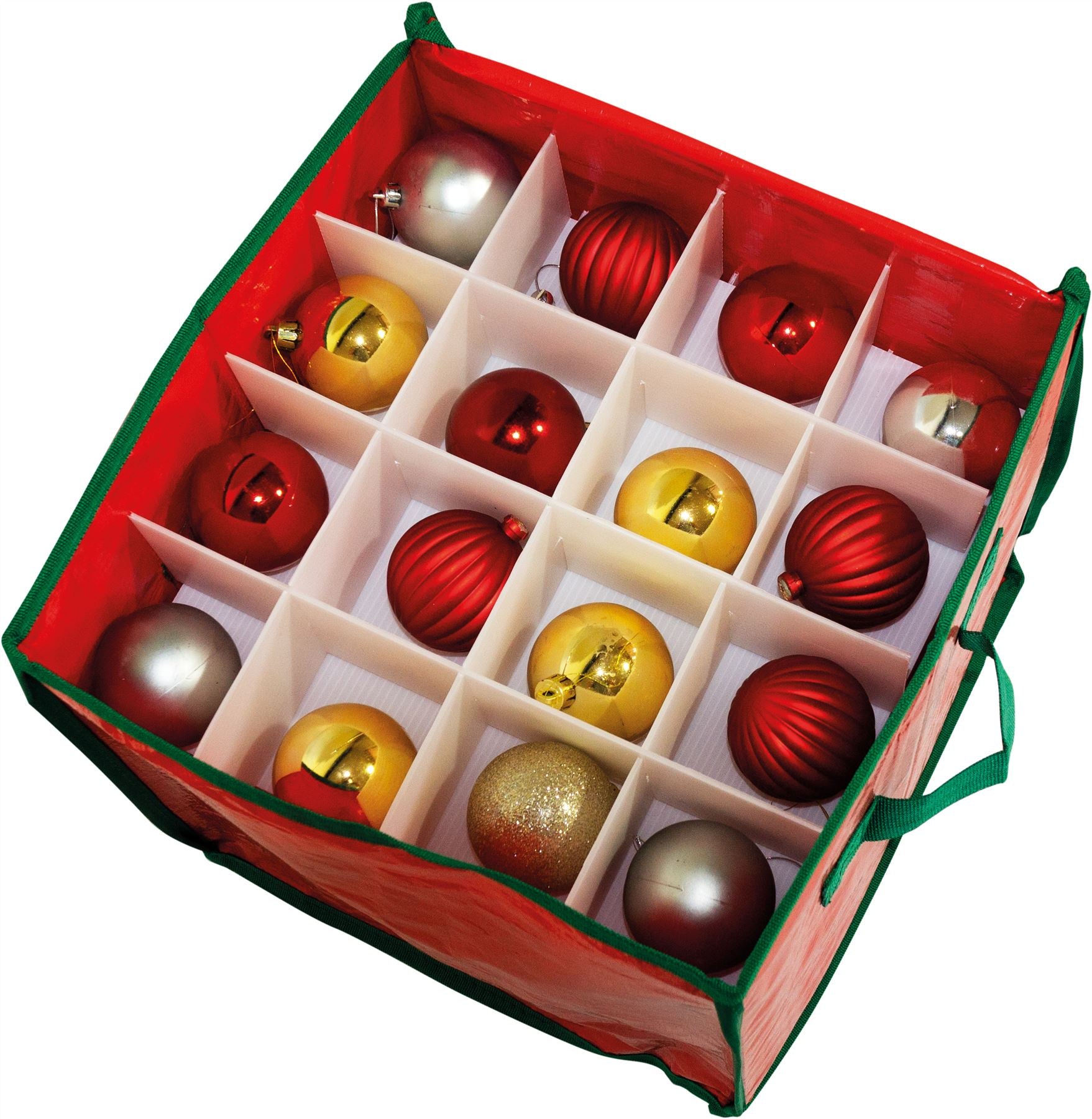 Christmas 64 Compartment Bauble Decoration Storage Box Bag with Zip Closure and Side Handle - Red