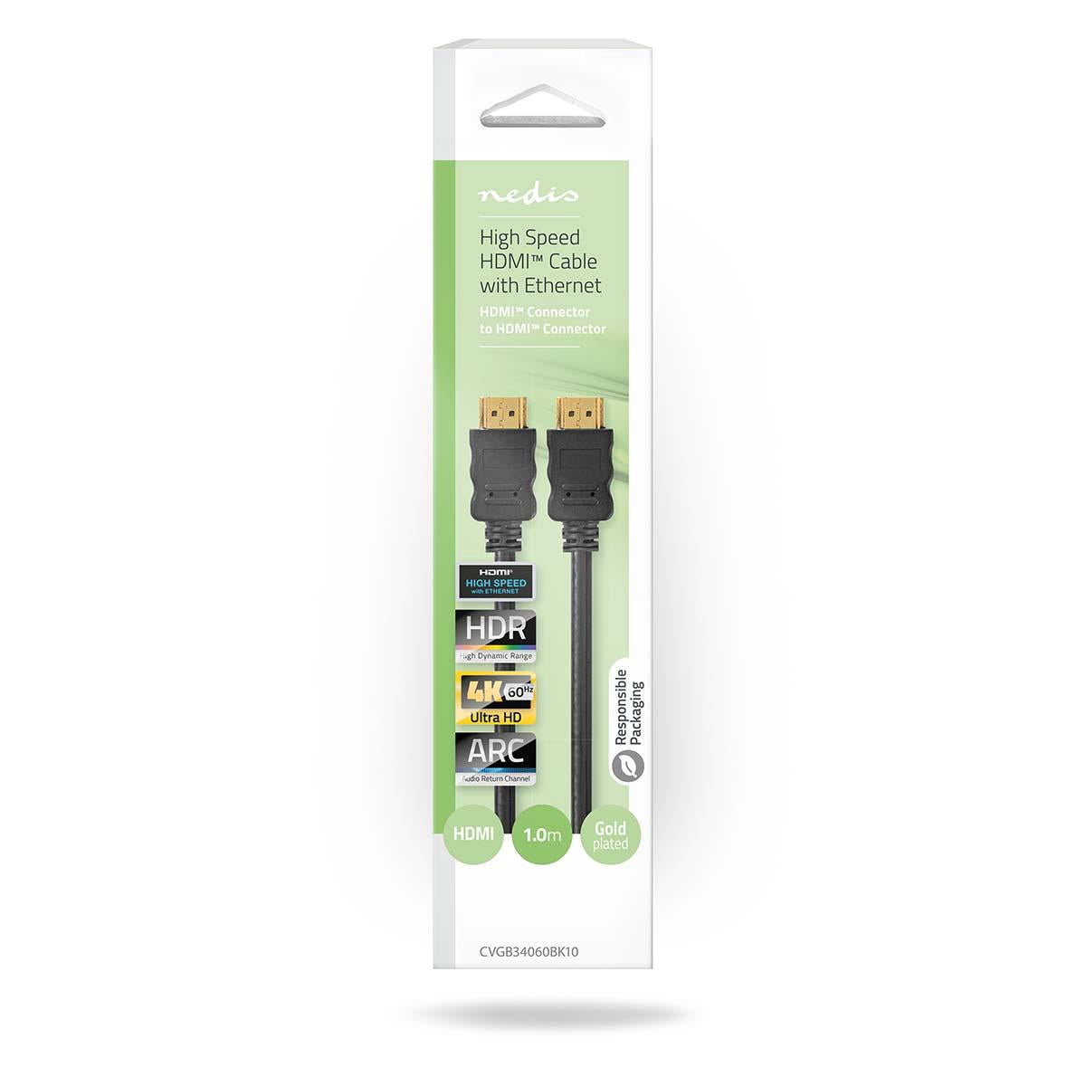 Nedis High Speed HDMI™ Cable with Ethernet | HDMI™ Connector | HDMI™ Connector | 4K@60Hz | ARC | 18 Gbps | 1.00 m | Round | PVC | Black | Box