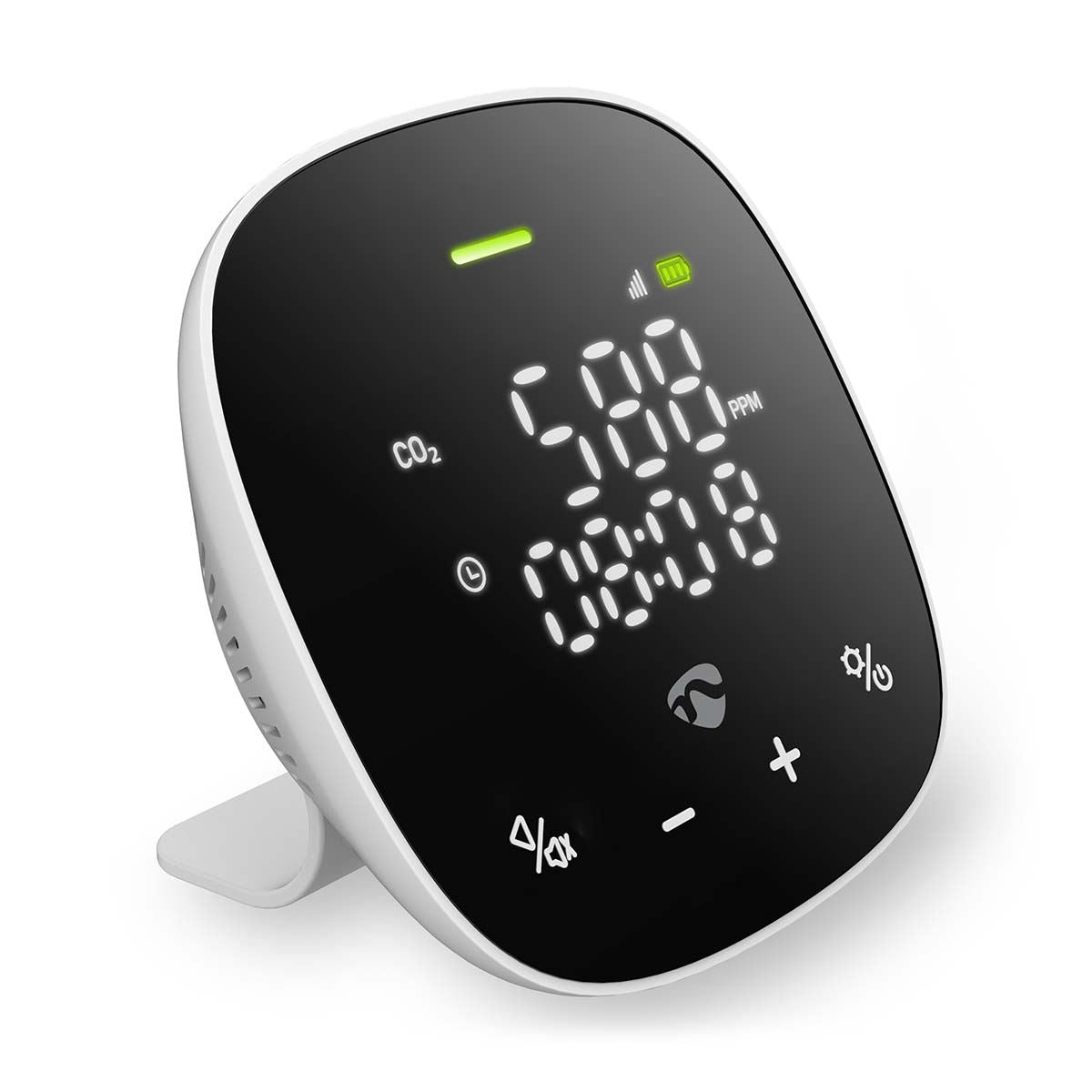 Nedis Smart Air Quality Monitor, Wi-Fi CO2 Sensor with LED Display, Temperature & Humidity Alerts, App-Controlled, Audible & Visual Alarms, NDIR Sensor, Rechargeable Backup Battery - Black/White