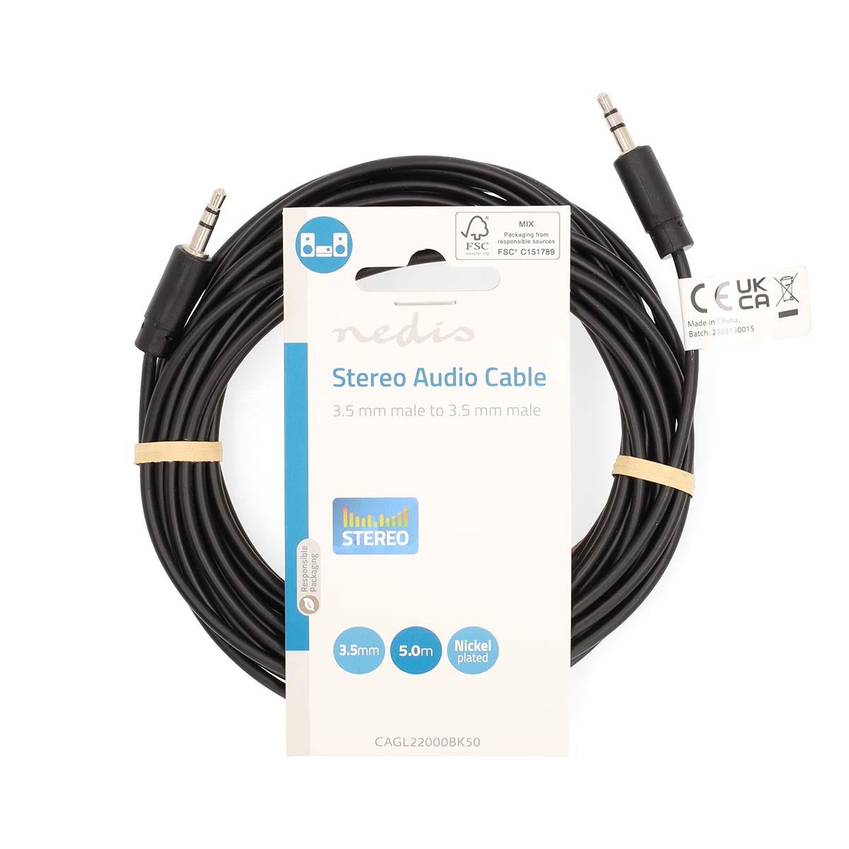 Nedis Stereo Audio Cable | 3.5 mm Male | 3.5 mm Male | Nickel Plated | 5.00 m | Round | Black | Label