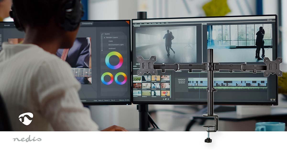 Nedis Desk Monitor Mount | 2 Screens | 15 - 32 " | 75x75 / 100x100 | Full Motion