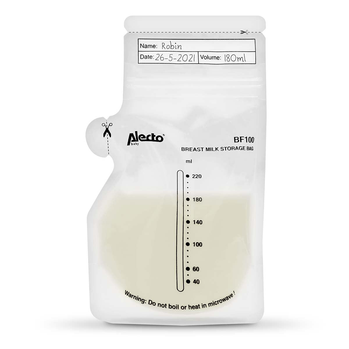 Alecto Breast Milk Storage Bag, 250ml No Leak Milk Storage Bags, Store Flat or Standing, Pre-sterilised, BPA Free Breastmilk Storage Bag with Pour Spout for Freezer