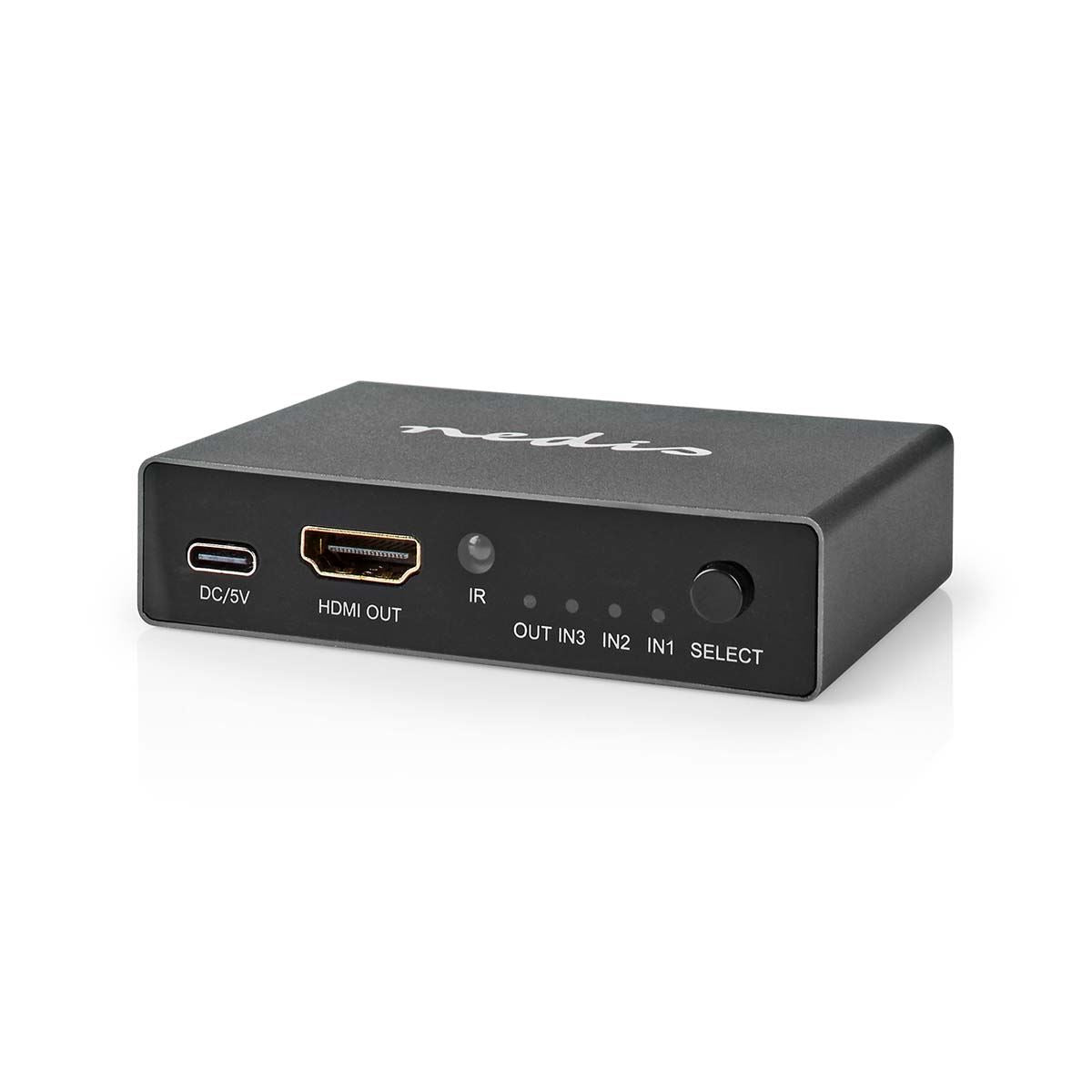 Nedis HDMI™ Switch | 3 port(s) | 3x HDMI™ Input | HDMI™ Output | 8K@60Hz | 45 Gbps | Remote controlled | Aluminium | Anthracite