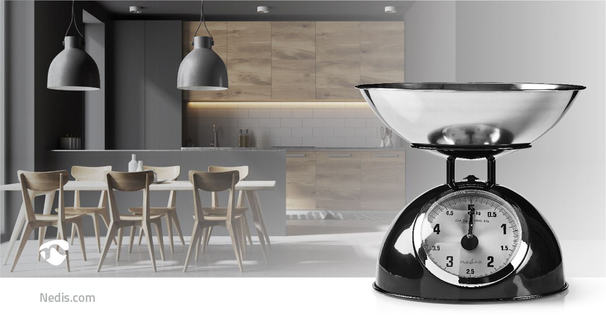 Nedis Retro Traditional Vintage Metal Mechanical Weight Baking 5kg Kitchen Scale Black