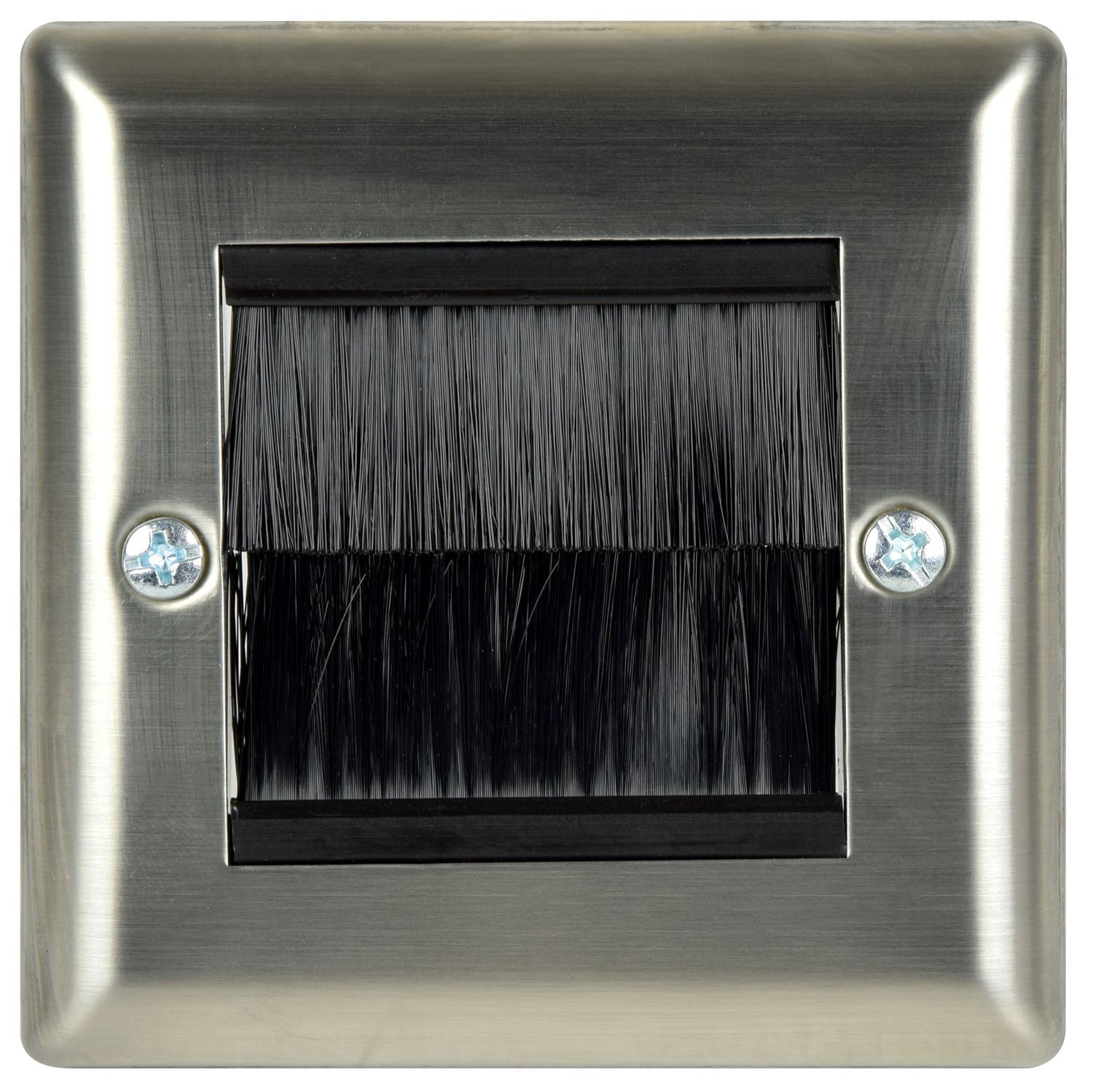Av:link Brush Wall Plate, Single Gang Steel Flush Wall Mounted Faceplate for Outlets, Sockets and Tidy Wire and Cable - Steel