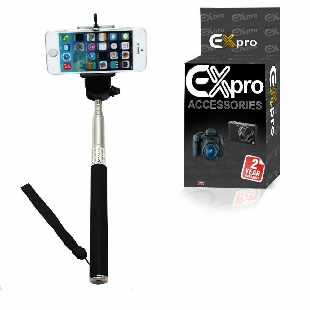 Ex-Pro Extendable Self Portrait Selfie Mono-pod With Smartphone Adjustable Holder (Use tripod mount) - Black
