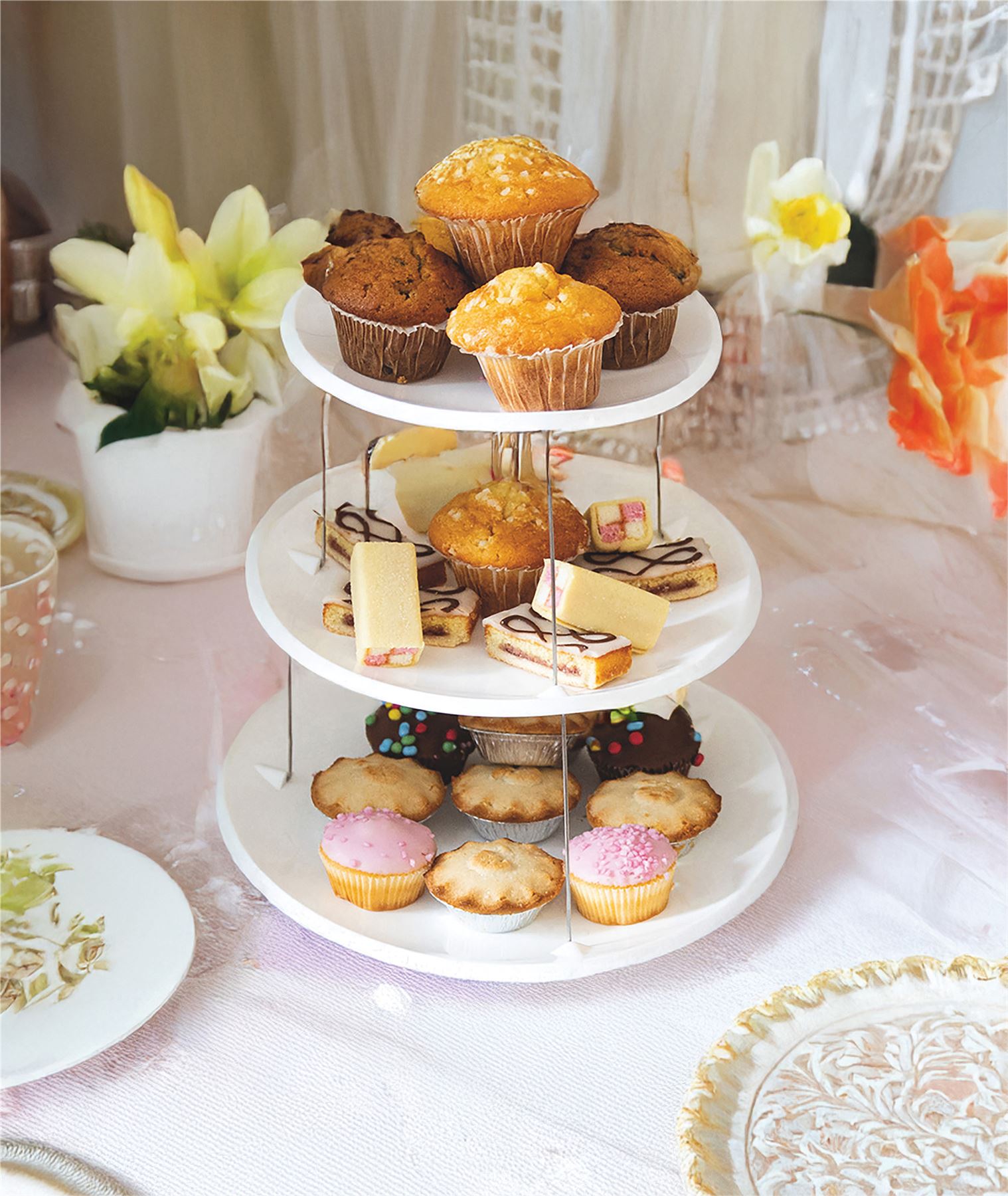 3 Tier Cake Stand Afternoon Tea Kids Party Wedding Muffin Cupcake Twist-Fold Away