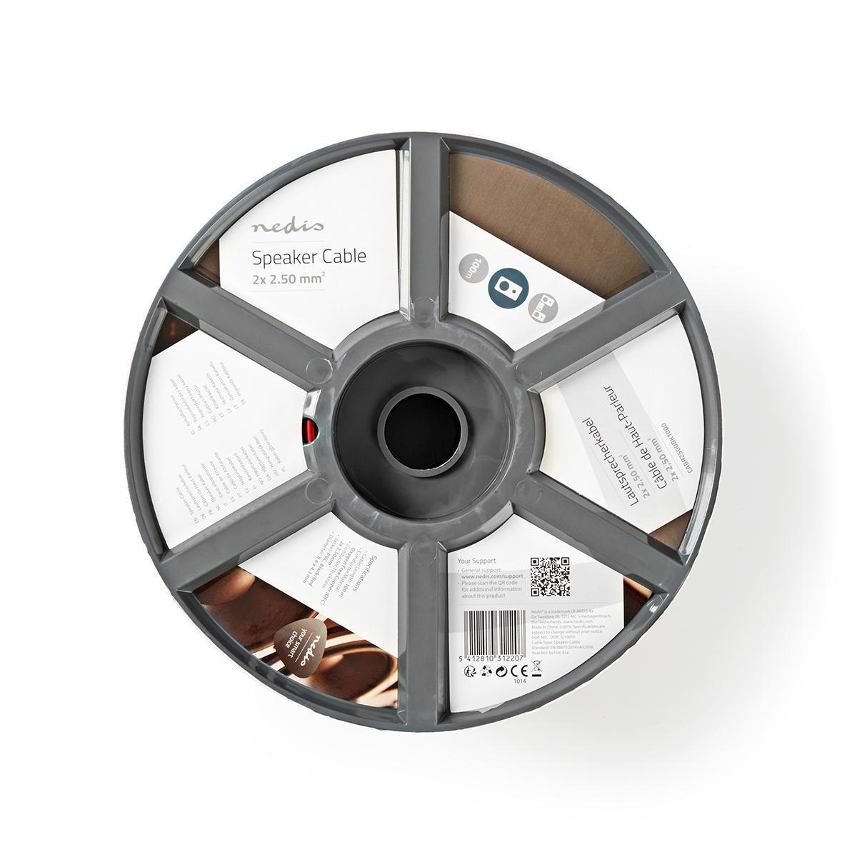 Nedis Speaker Cable | 2 x 2.50 mm² | Full Copper| 100.0 m | Round | PVC | Black / Red | Reel