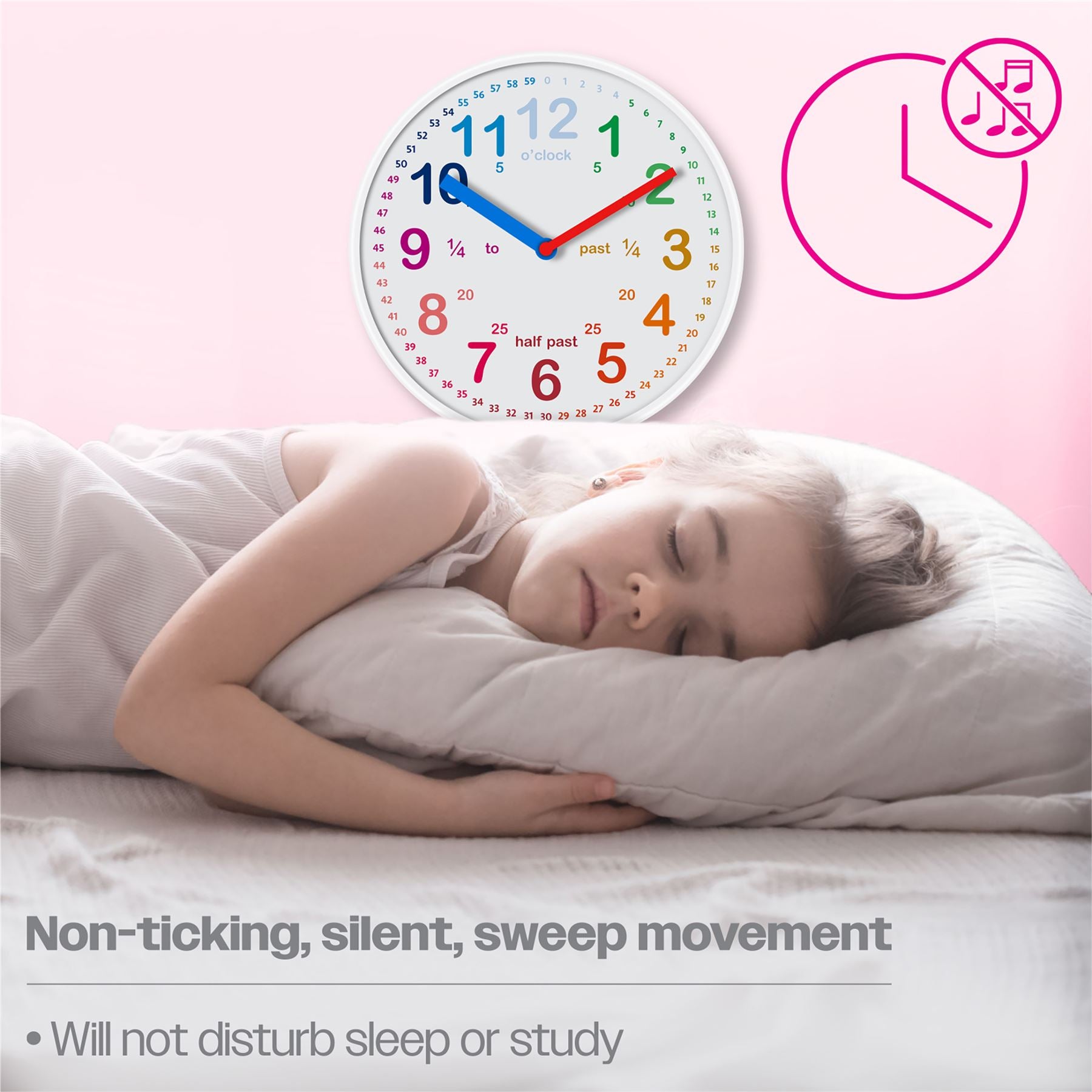 25cm Large Kids Time Teach Kids Wall Clock Bedroom School Home - White