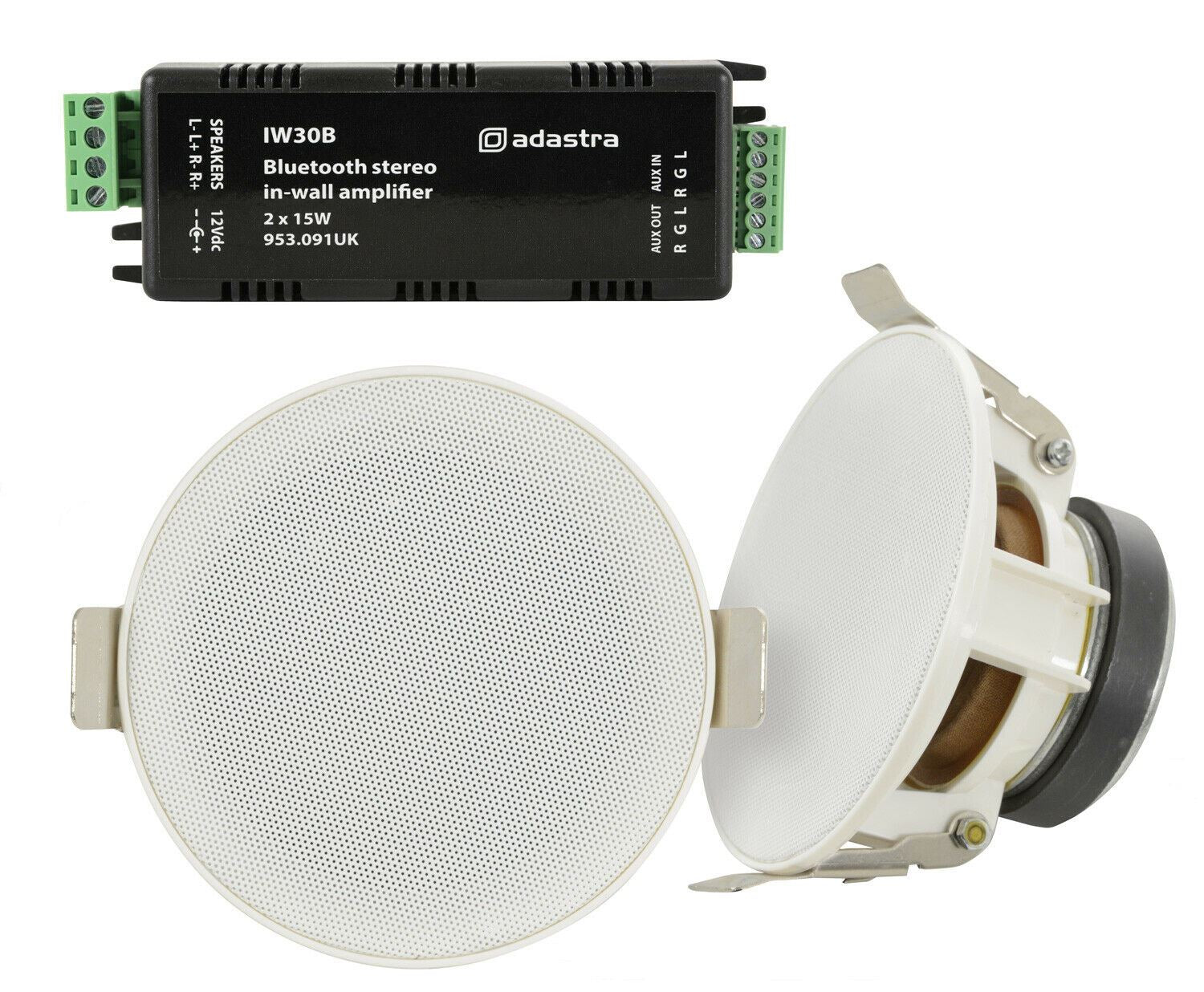 Adastra SL3 Ceiling Speaker Kit + IW30B Bluetooth Amplifier Complete Install Package