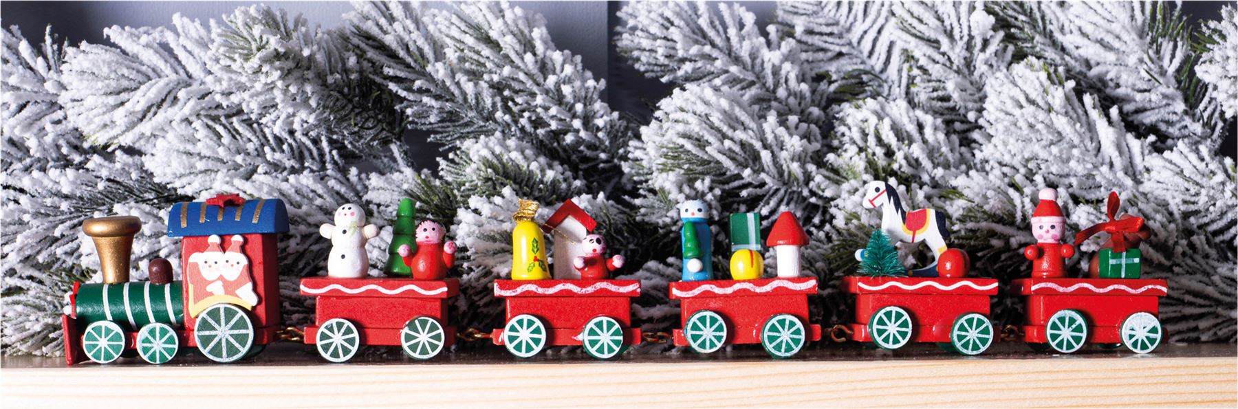 Wooden Christmas Train Set with Santa Decoration in Red