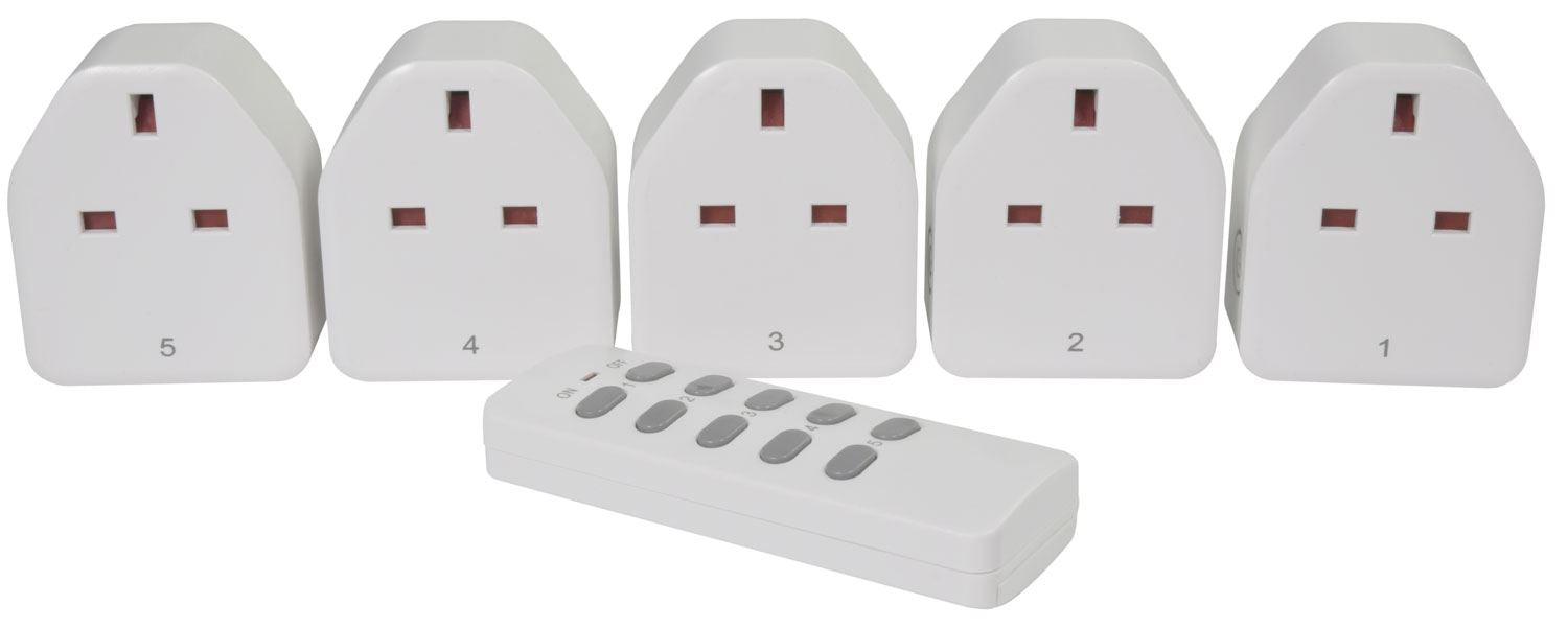 Mercury 5x Wireless Remote Control Gang Outlet Mains Sockets Programmable