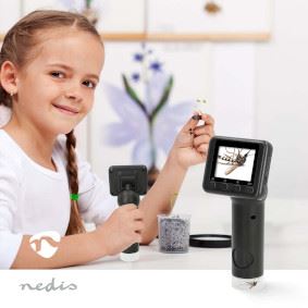 Nedis Handheld Digital Microscope Camera, 2" Tilt LCD Screen, 100x 500x Zoom, 8x Digital Zoom, 6 LED Lights, USB-C, Photo/Video Capture, Battery Powered