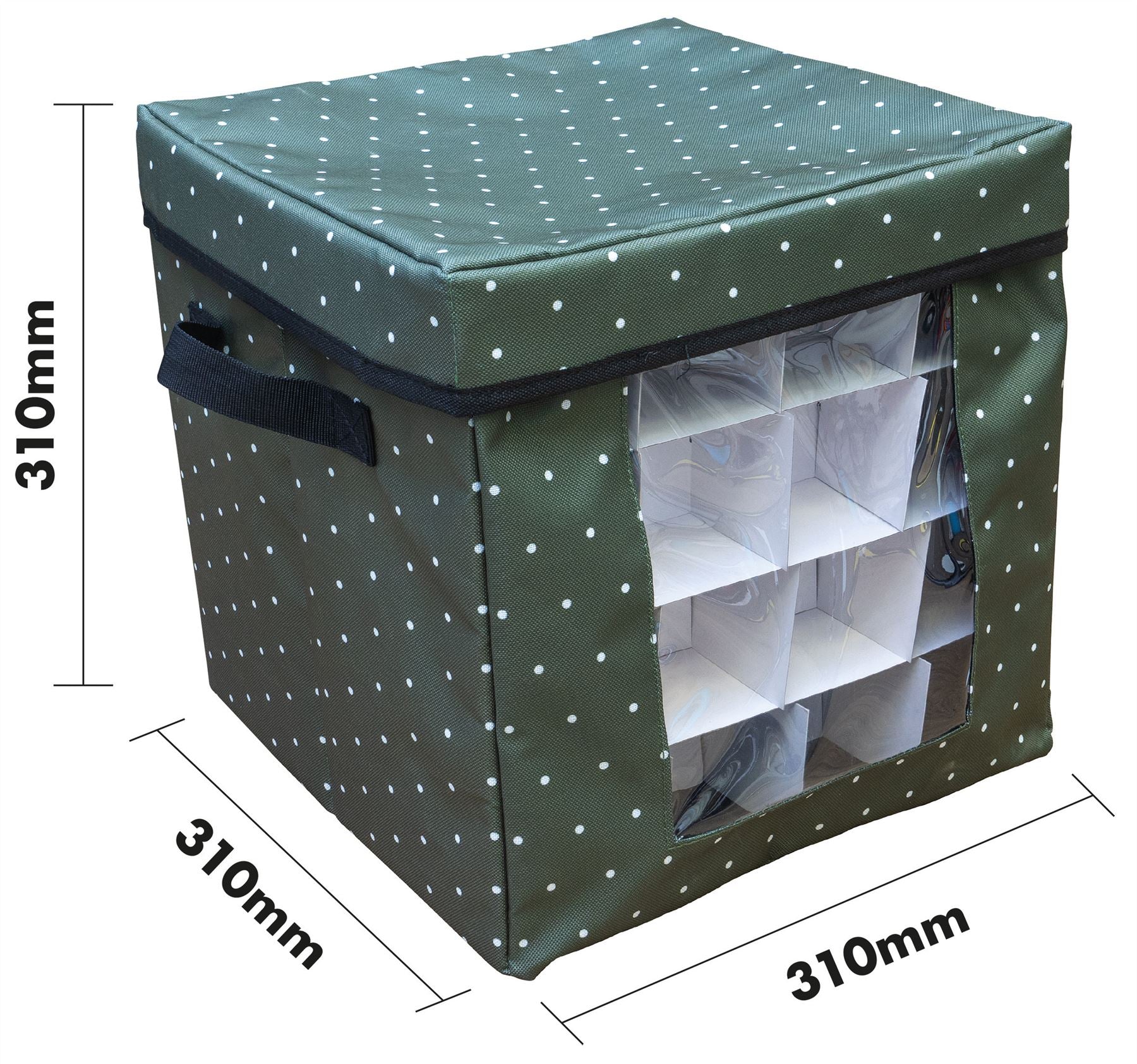 Christmas 64 Compartment Bauble Decoration Storage Box with Zip Closure and Side Handle - Green
