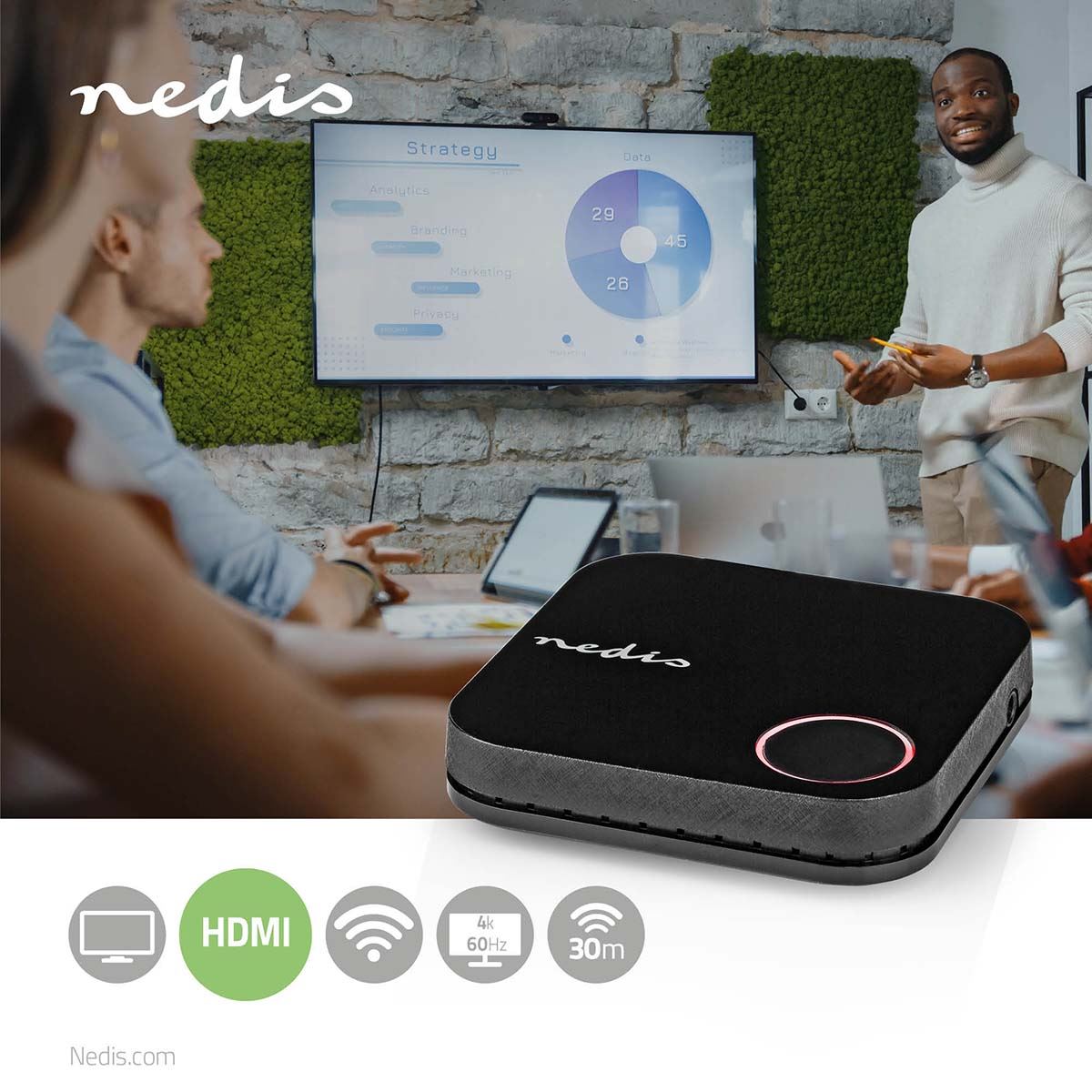 Nedis Wireless HDMI™ Receiver | Wi-Fi | 2400 MHz | 30.0 m (line of sight) | 4K@60Hz | 0.04 Gbps | PVC | Black