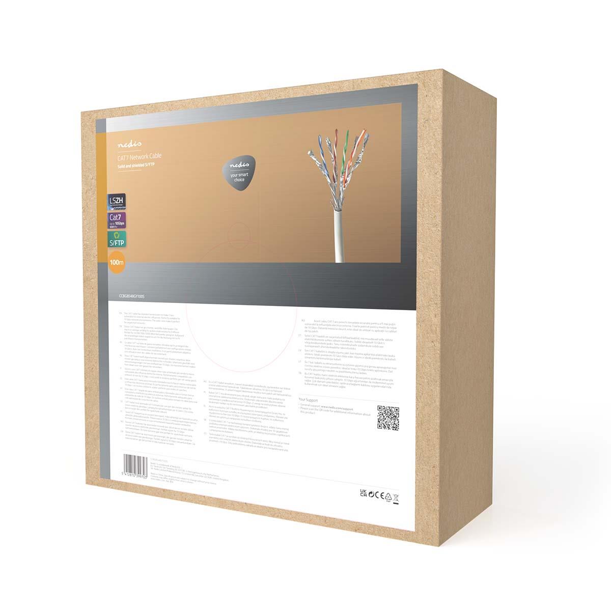 Nedis Network Cable Roll | CAT7 | Solid | S/FTP | Copper | 100.0 m | Indoor | Round | LSZH | Grey | Gift Box