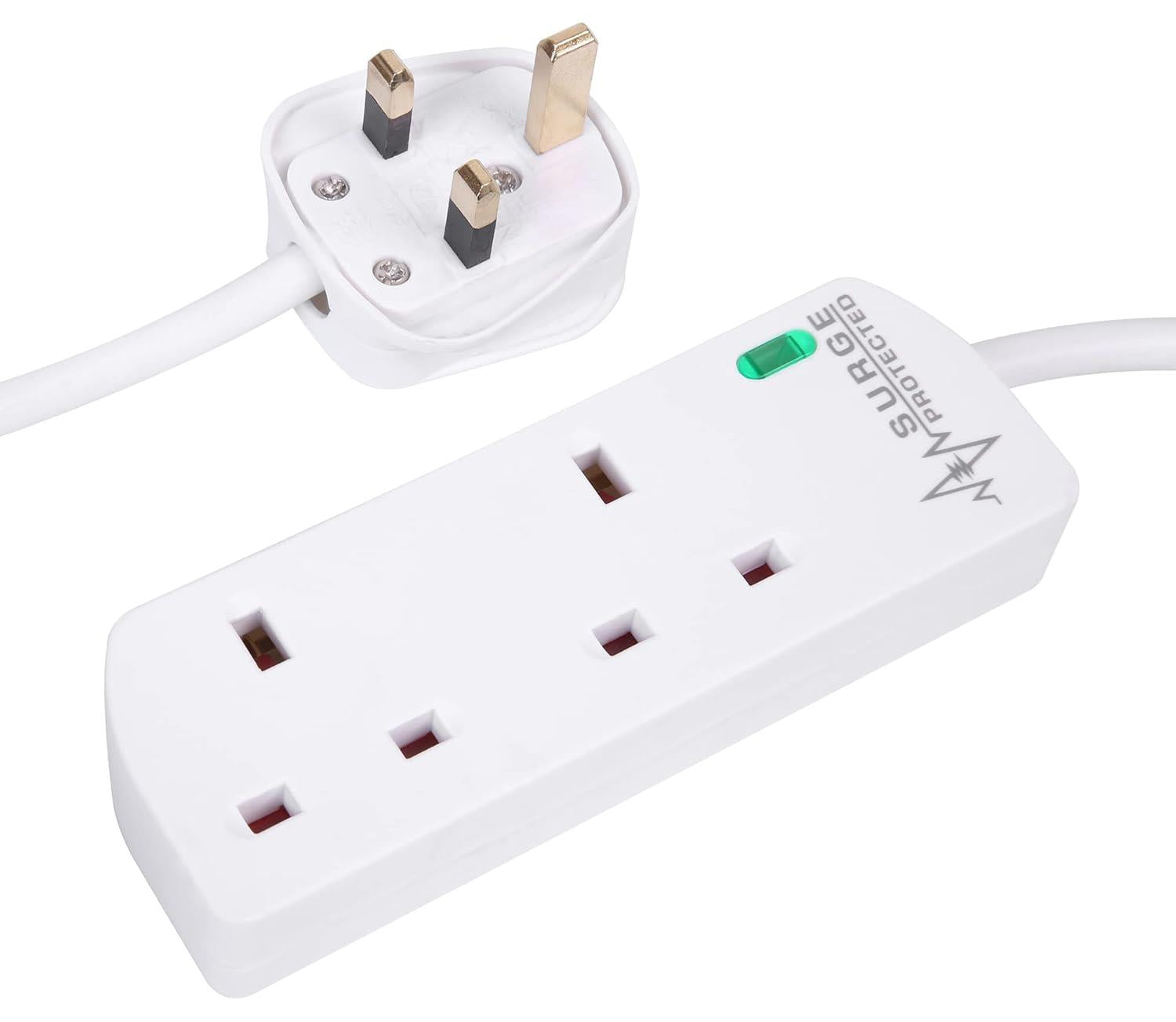 2 Gang 10m Mains Extension Lead Socket 13A Surge Protected - White